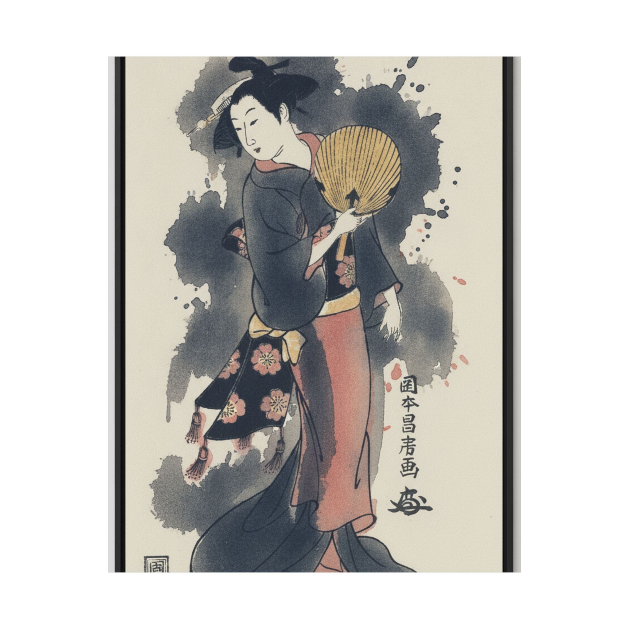 Watercolor — Girl With Fan — Matte Poster