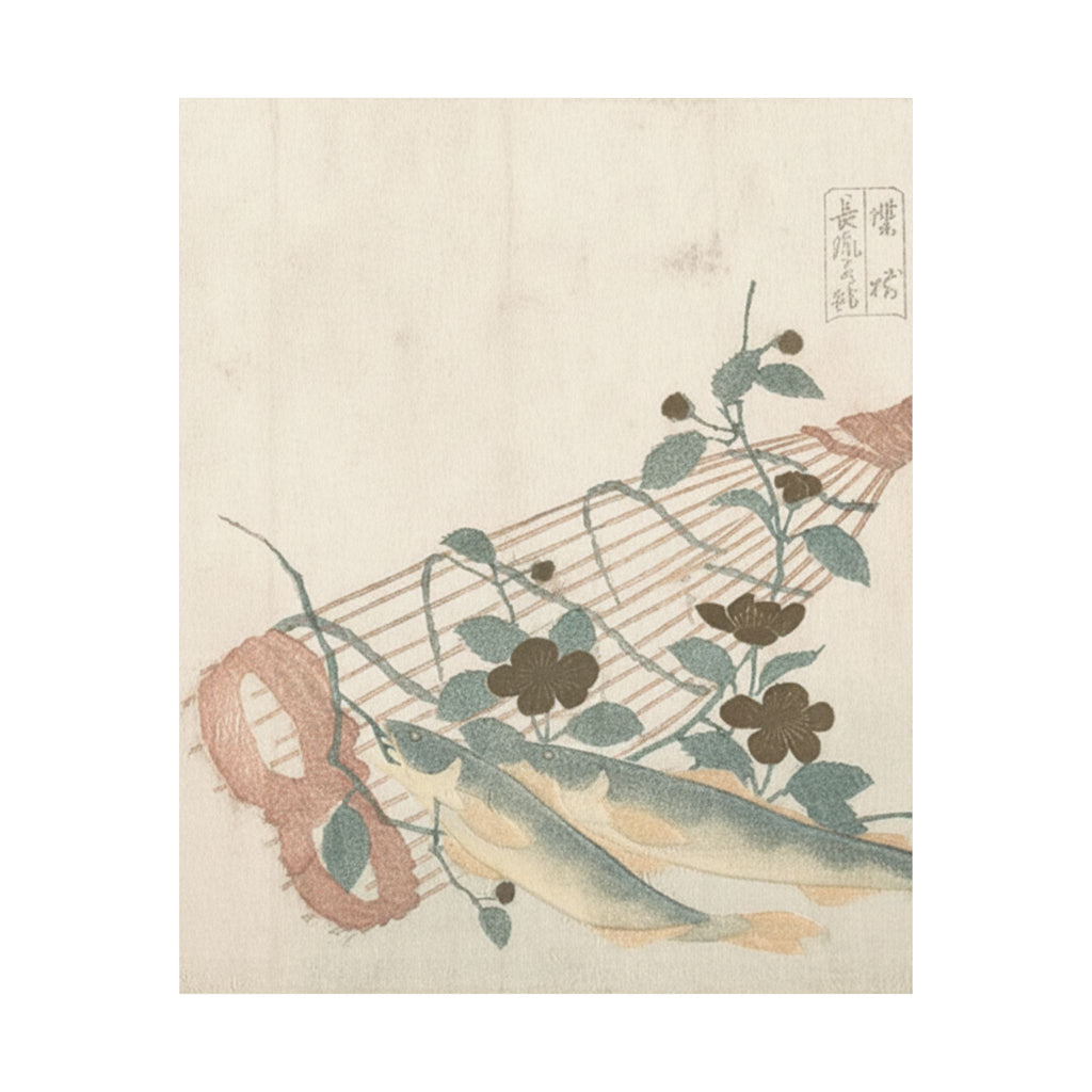 Botanical — Sweet Fishes Of The Nagara River, With Baskets And Flowers — Matte Poster
