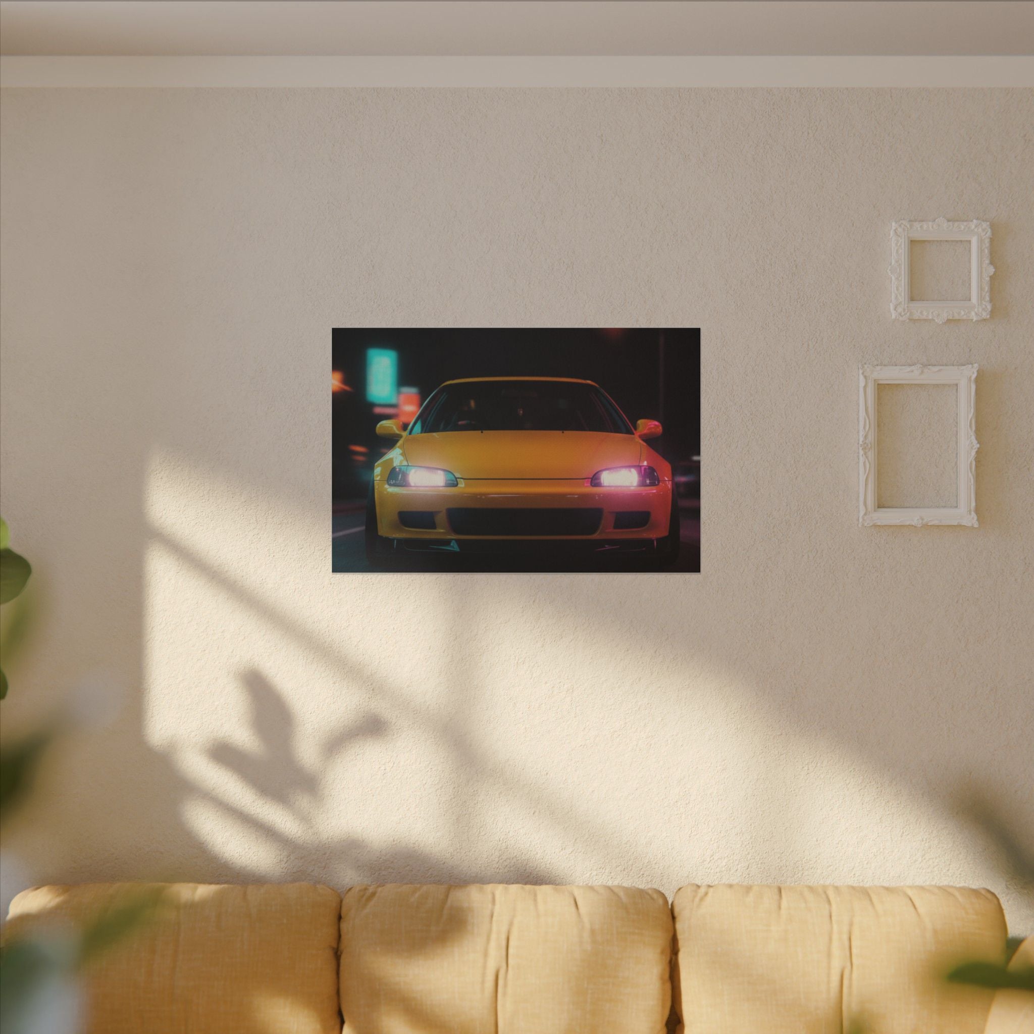 Neon Night JDM Yellow Coupe Street Matte Canvas