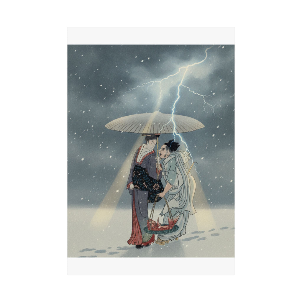 Dramatic Storm — Ebisu And Benten Walking In The Snow — Matte Poster