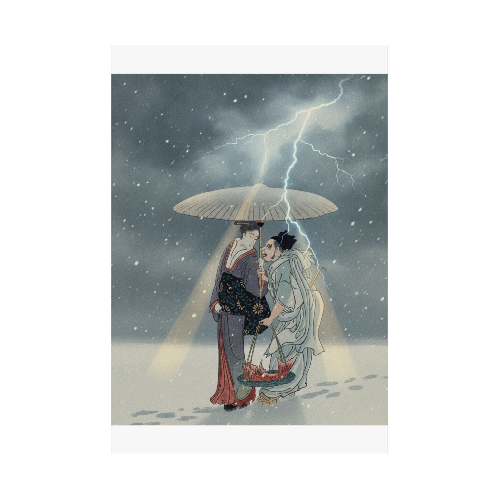 Dramatic Storm — Ebisu And Benten Walking In The Snow — Matte Poster