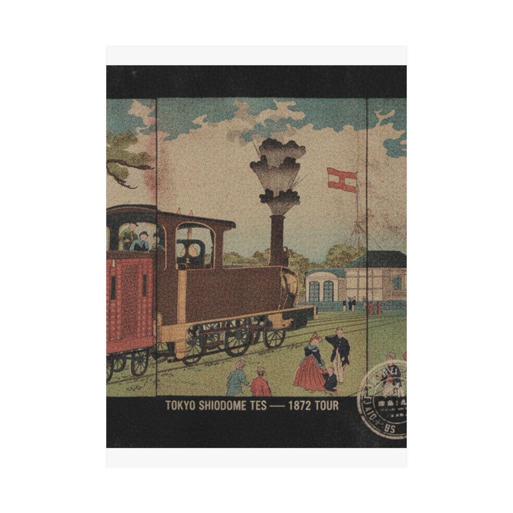 Vintage Bootleg — Illustration Of A Steam Locomotive Passing Shiodome In Tokyo (Tōkyō Shiodome Tes — Matte Poster