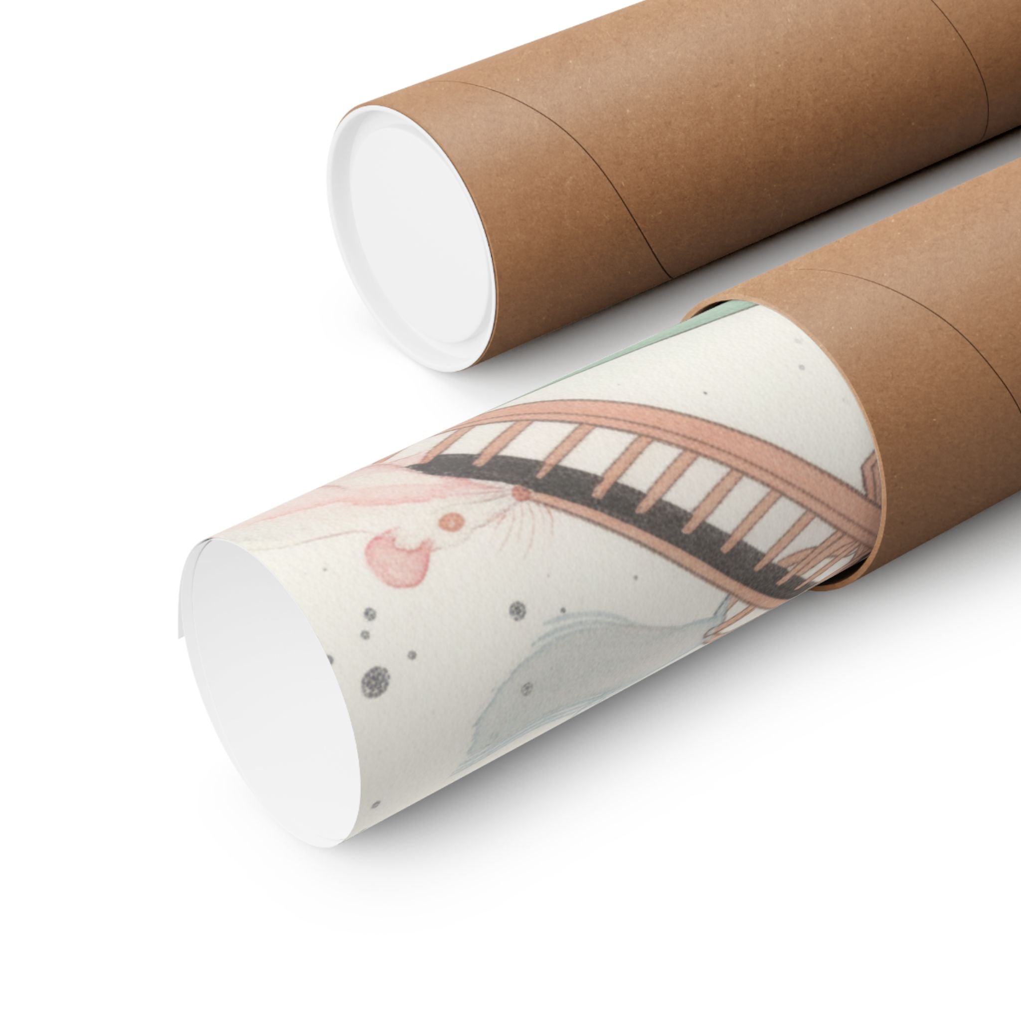 Watercolor — White Mice Playing — Matte Poster