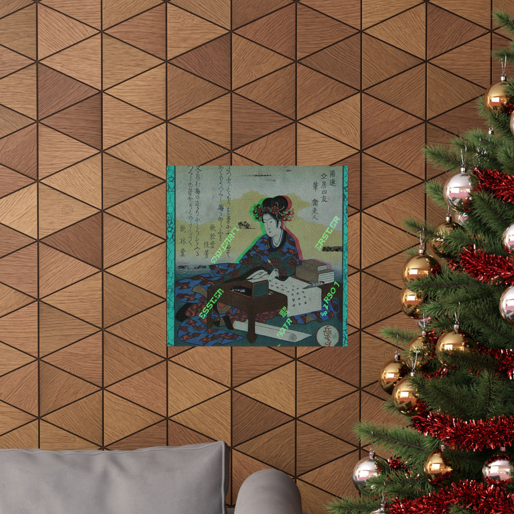 Glitch Culture — Chinese Lady Seated At A Table, Composing An Ode — Matte Poster