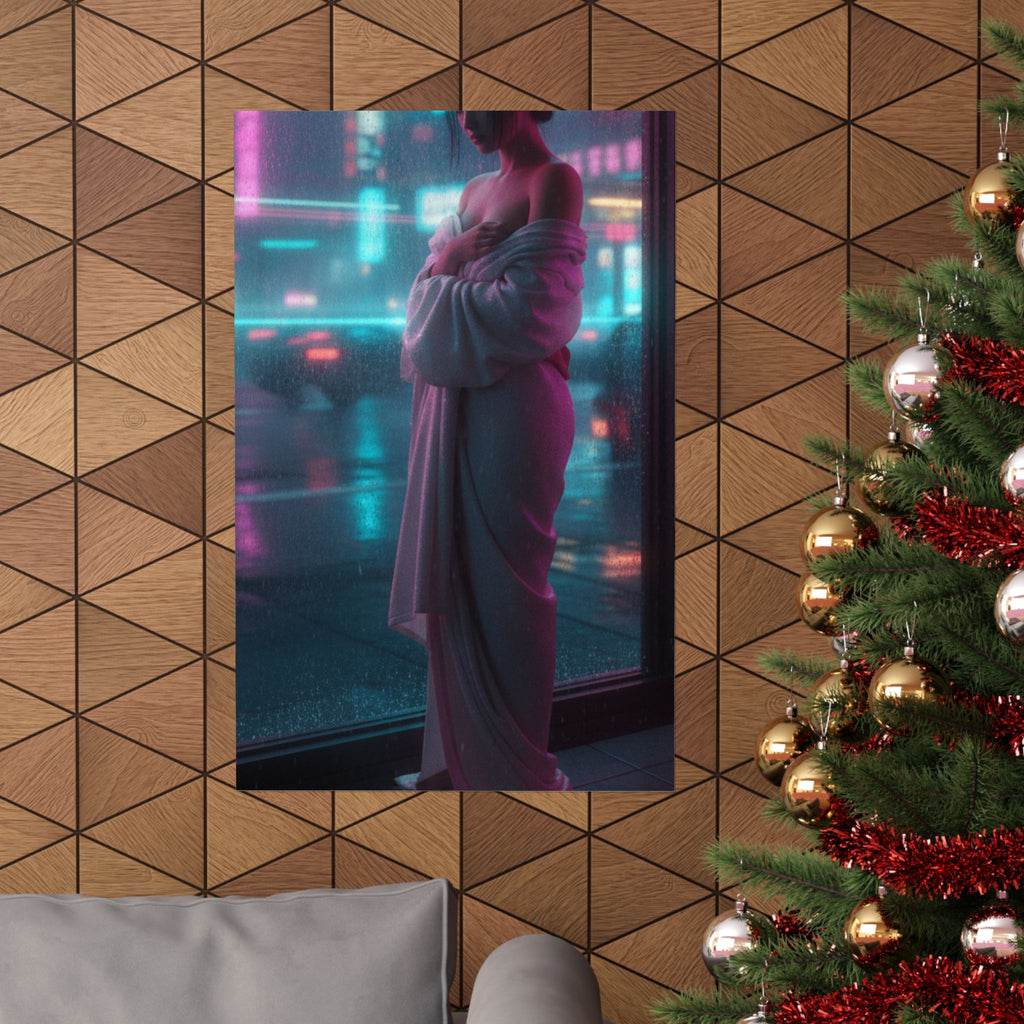 Neon Noir — Girl Drying Herself After Her Bath — Matte Poster