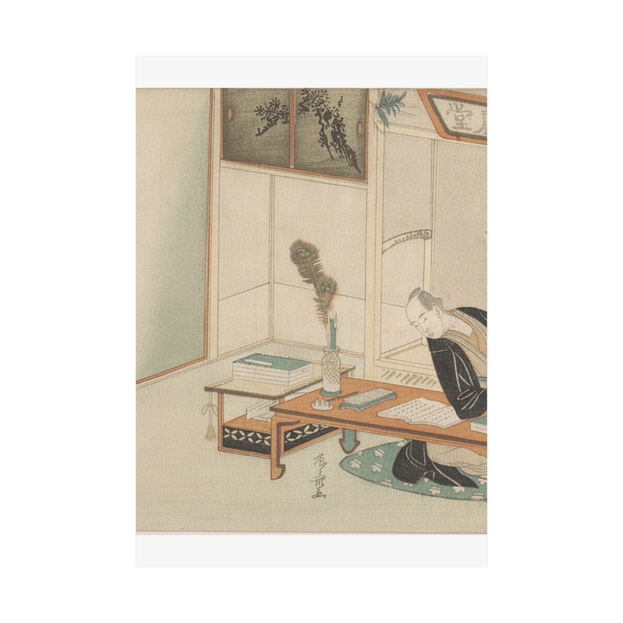 Botanical — Man Seated With His Reading And Writing Materials Before Him — Matte Poster