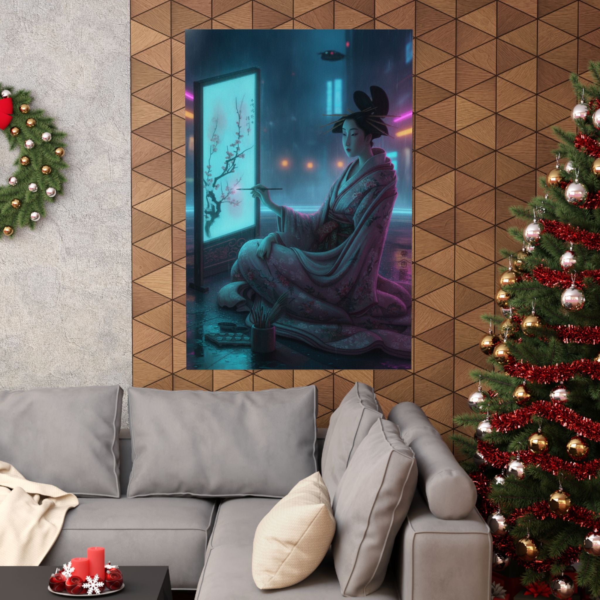Neon Noir — Young Woman Painting A Screen — Matte Poster
