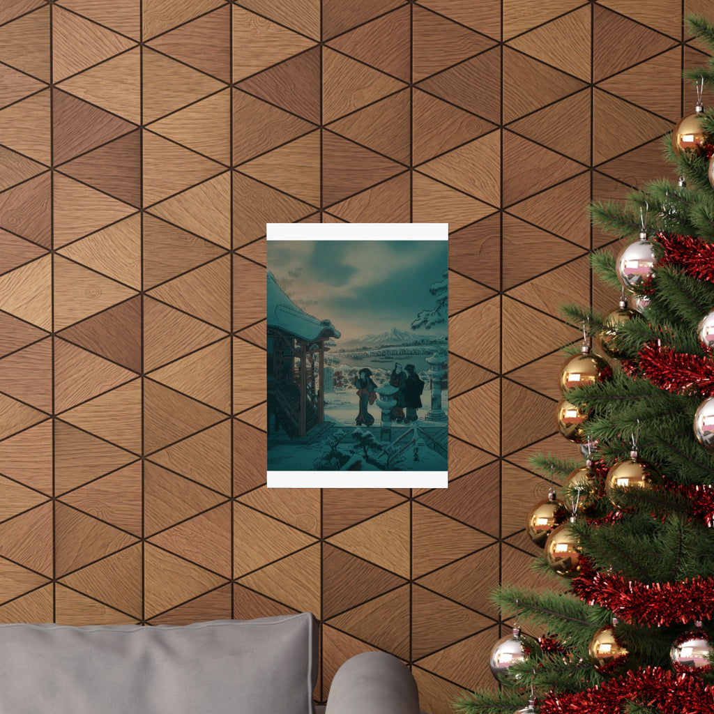 Cinematic — Snow Scene With Figures Outside A Temple — Matte Poster