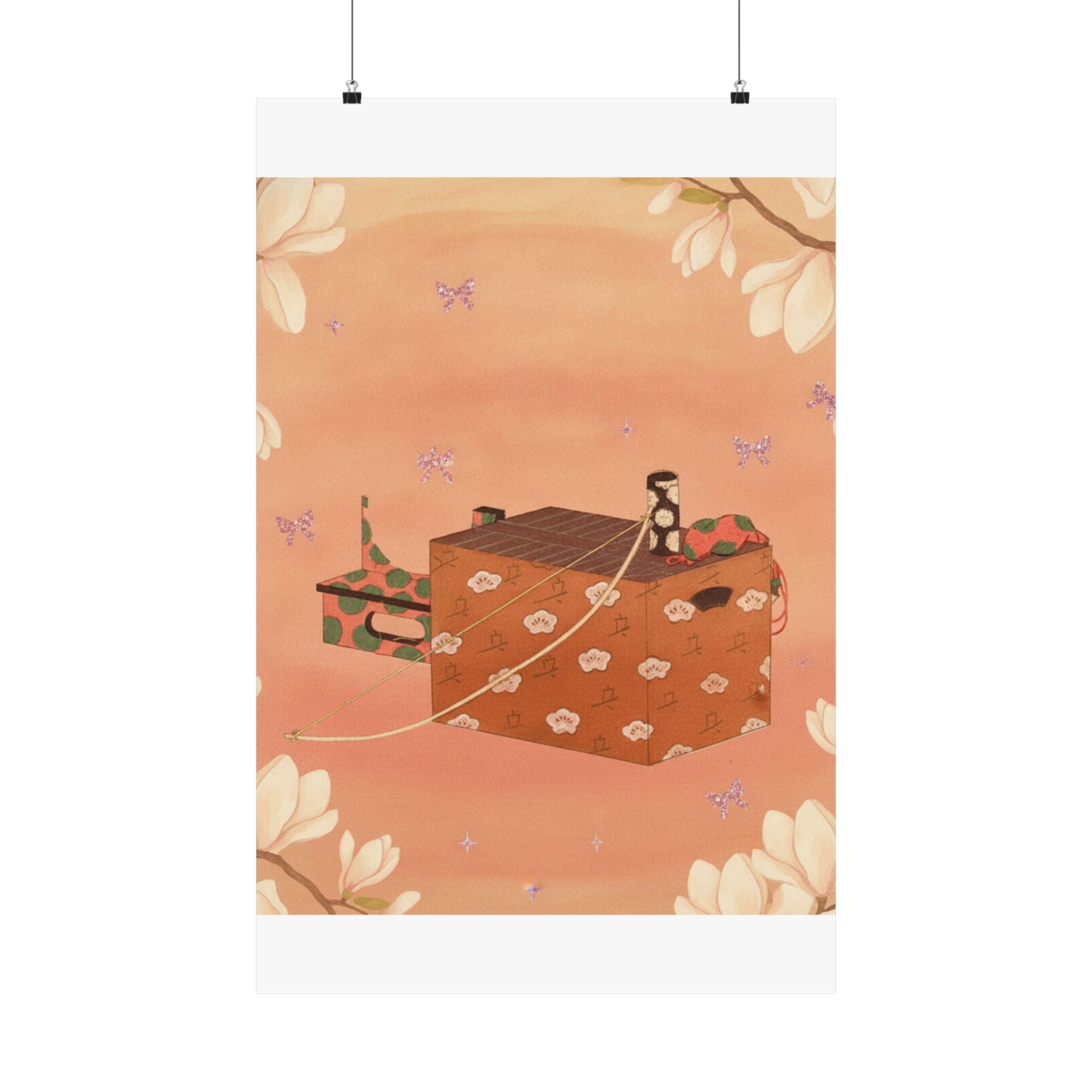 Southern Sunset — Box For Sugoroku Game (A Kind Of Backgammon), Bow And Drum — Matte Poster