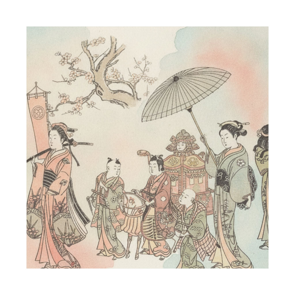 Watercolor — Children Play-Acting A Daimyo Procession — Matte Poster