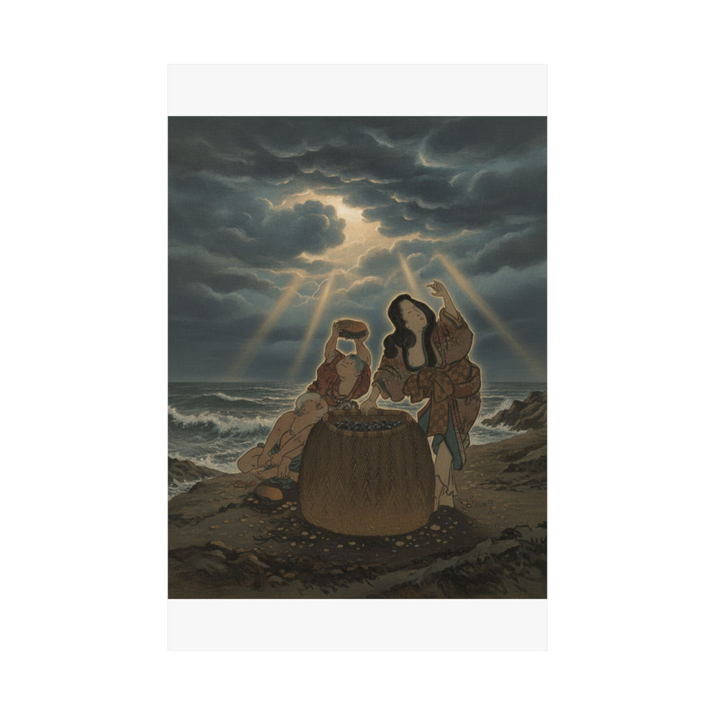 Dramatic Storm — Fisherwoman With A Basket And Two Boys — Matte Poster