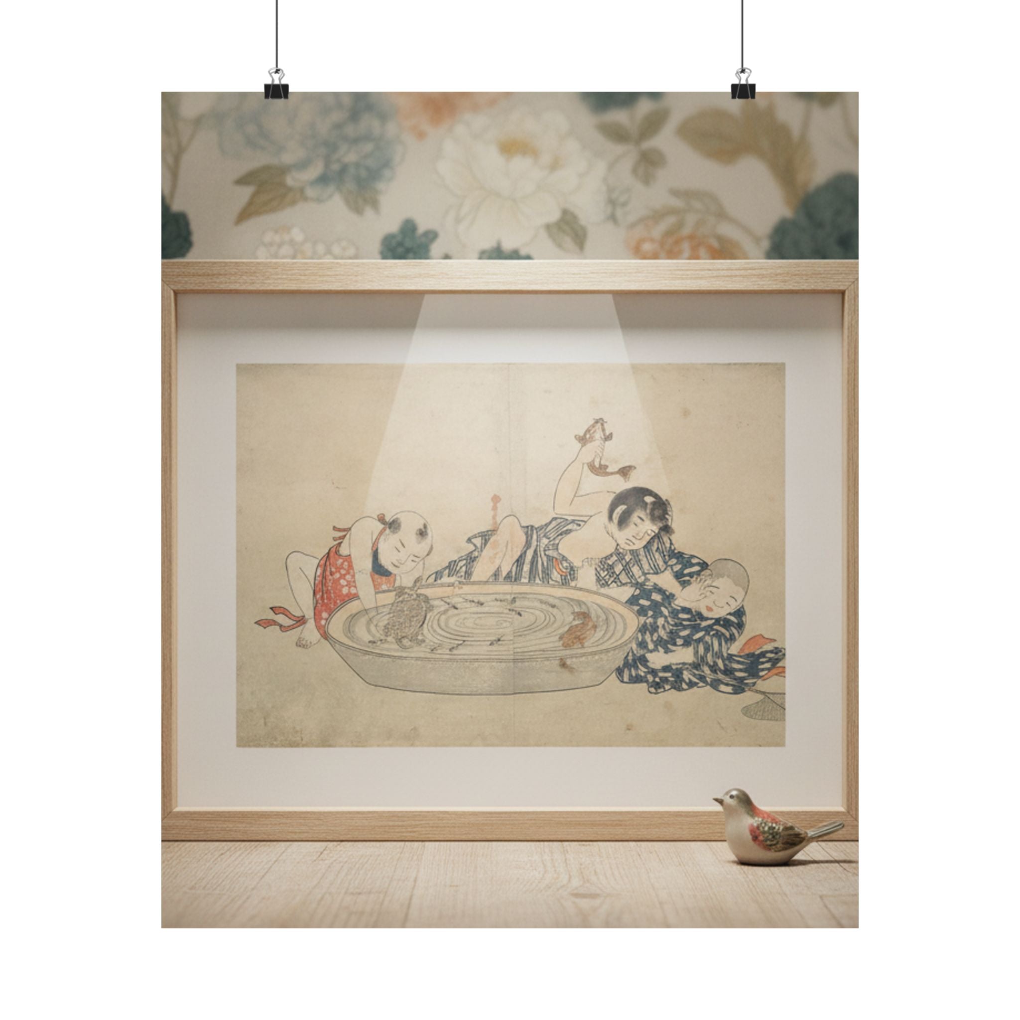 Product Marketing — Boys Playing With A Basin Of Fish And Turtles — Matte Poster