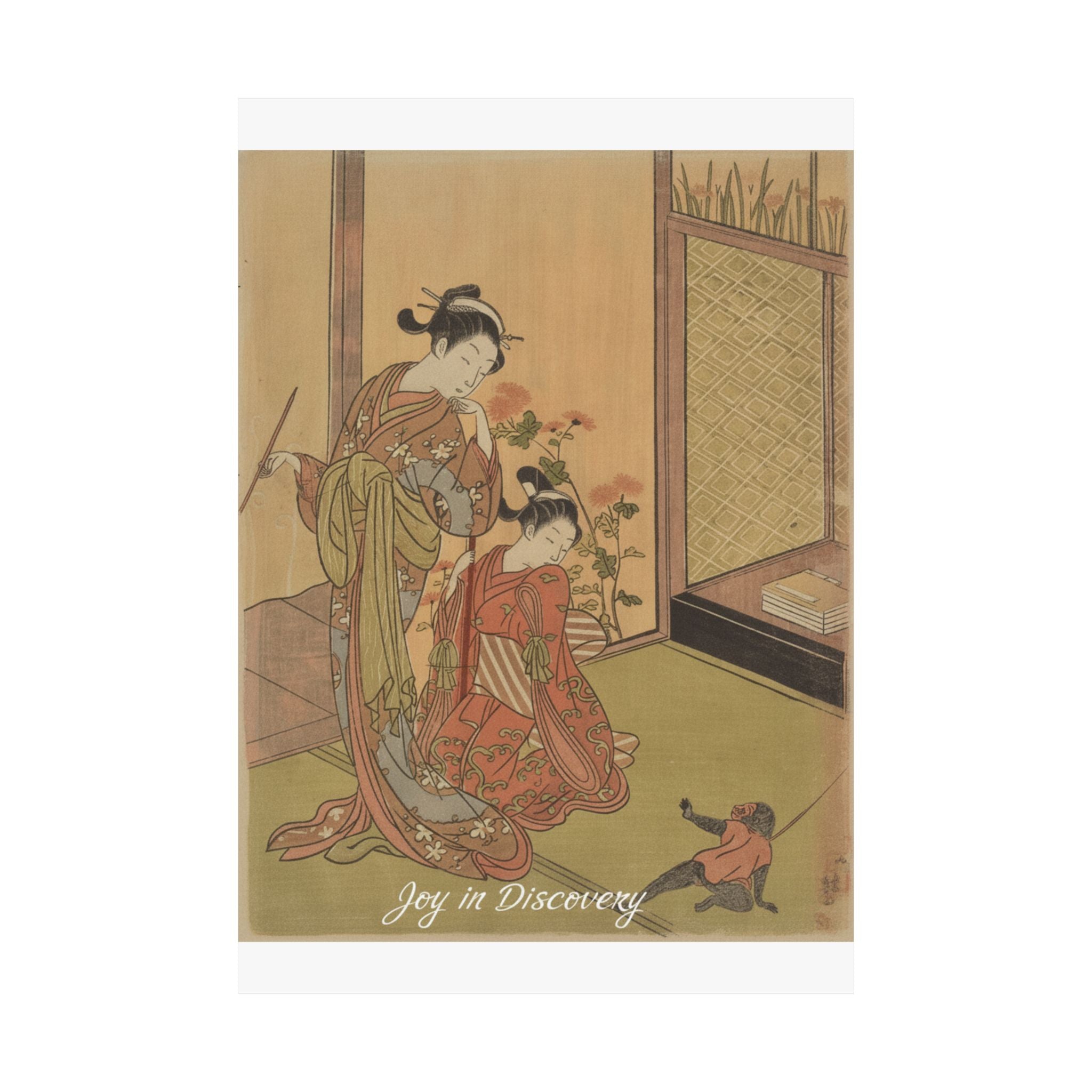 Affirmation — Two Girls Looking At A Monkey On A Leash — Matte Poster