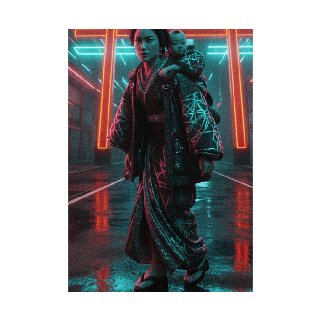 Fast Furious — A Woman Carrying A Child On Her Back Near The Entrance To A Temple — Matte Poster