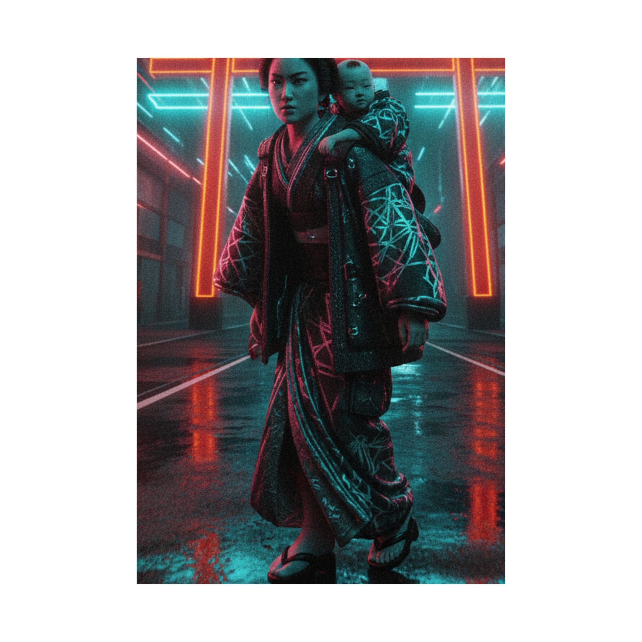 Fast Furious — A Woman Carrying A Child On Her Back Near The Entrance To A Temple — Matte Poster