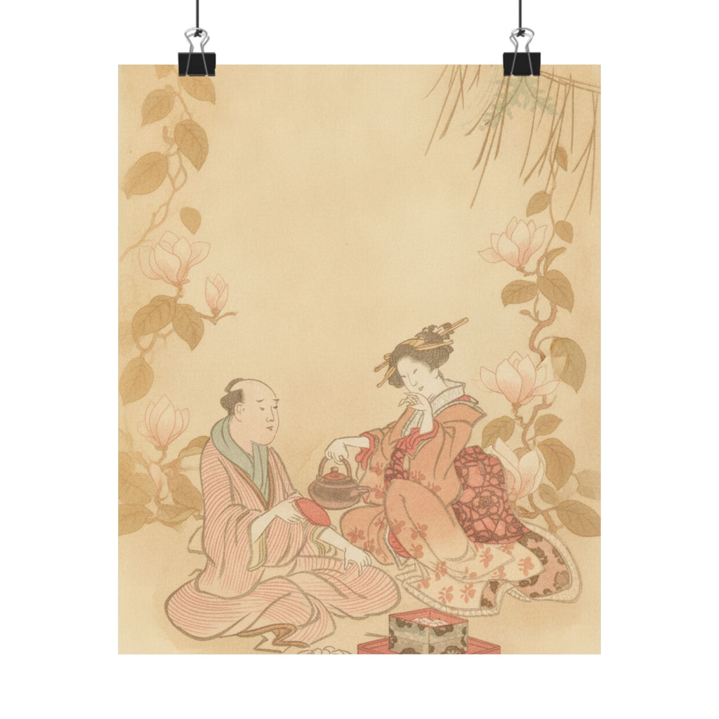 Southern Sunset — Woman Entertaining Her Guest With New Year Wine — Matte Poster