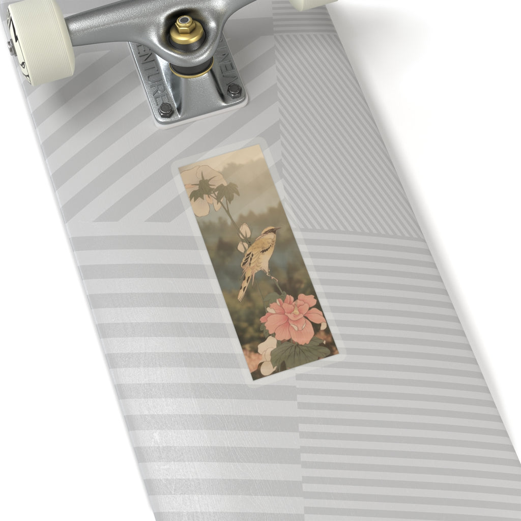 Scenic Nature — Black-Naped Oriole Perched On A Stem Of Rose Mallow — Kiss-Cut Sticker