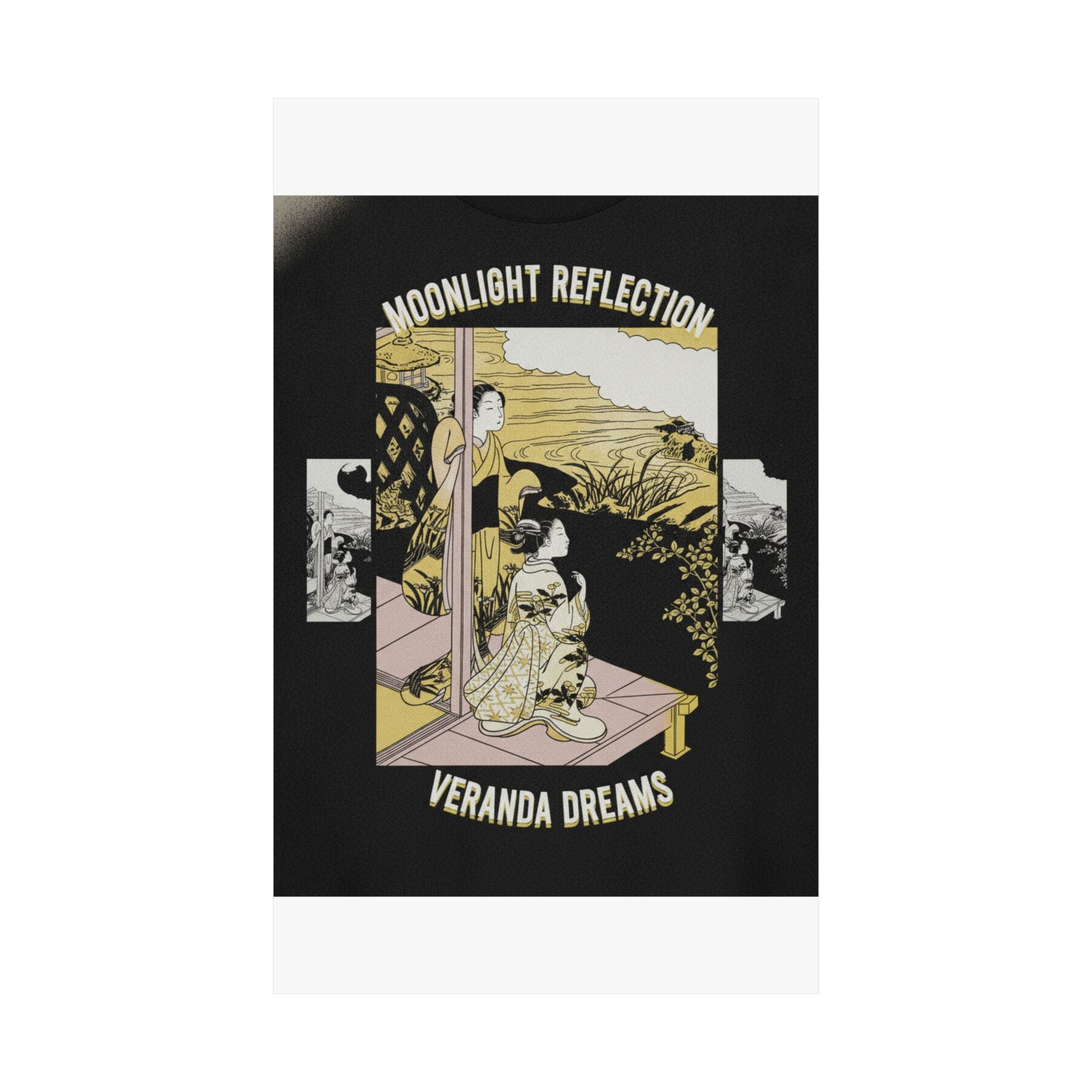 Streetwear Collage — Two Girls On A Veranda Beside A Stream With The Moon — Matte Poster