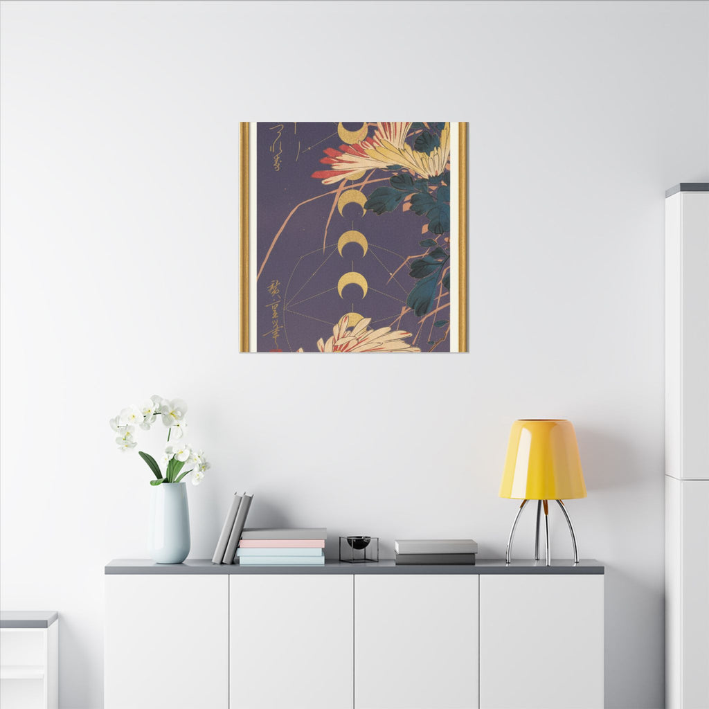 Chrysanthemum and Gold Moon Phases Woodblock Matte Canvas