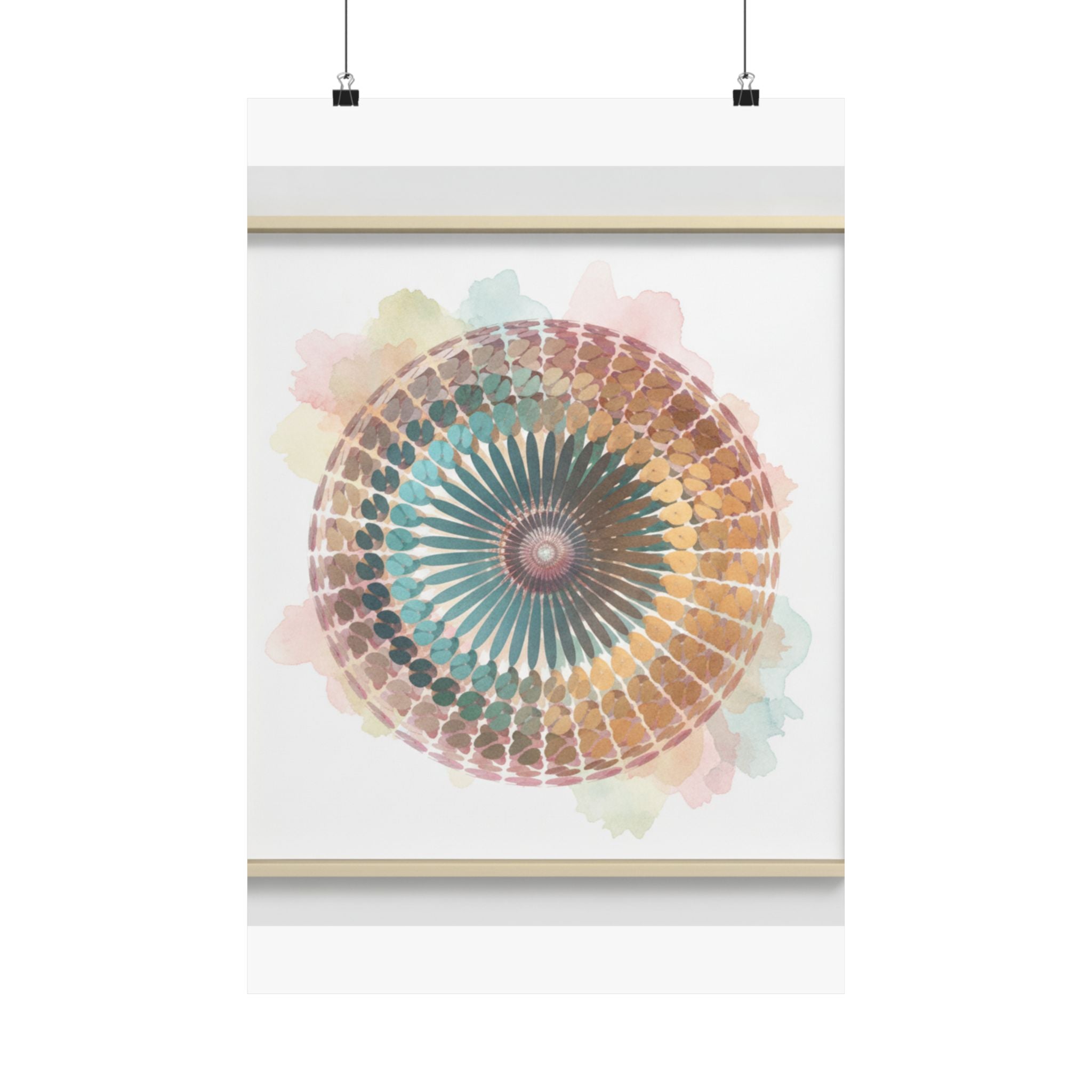 Terracotta and Teal Watercolour Spiral Mandala Poster