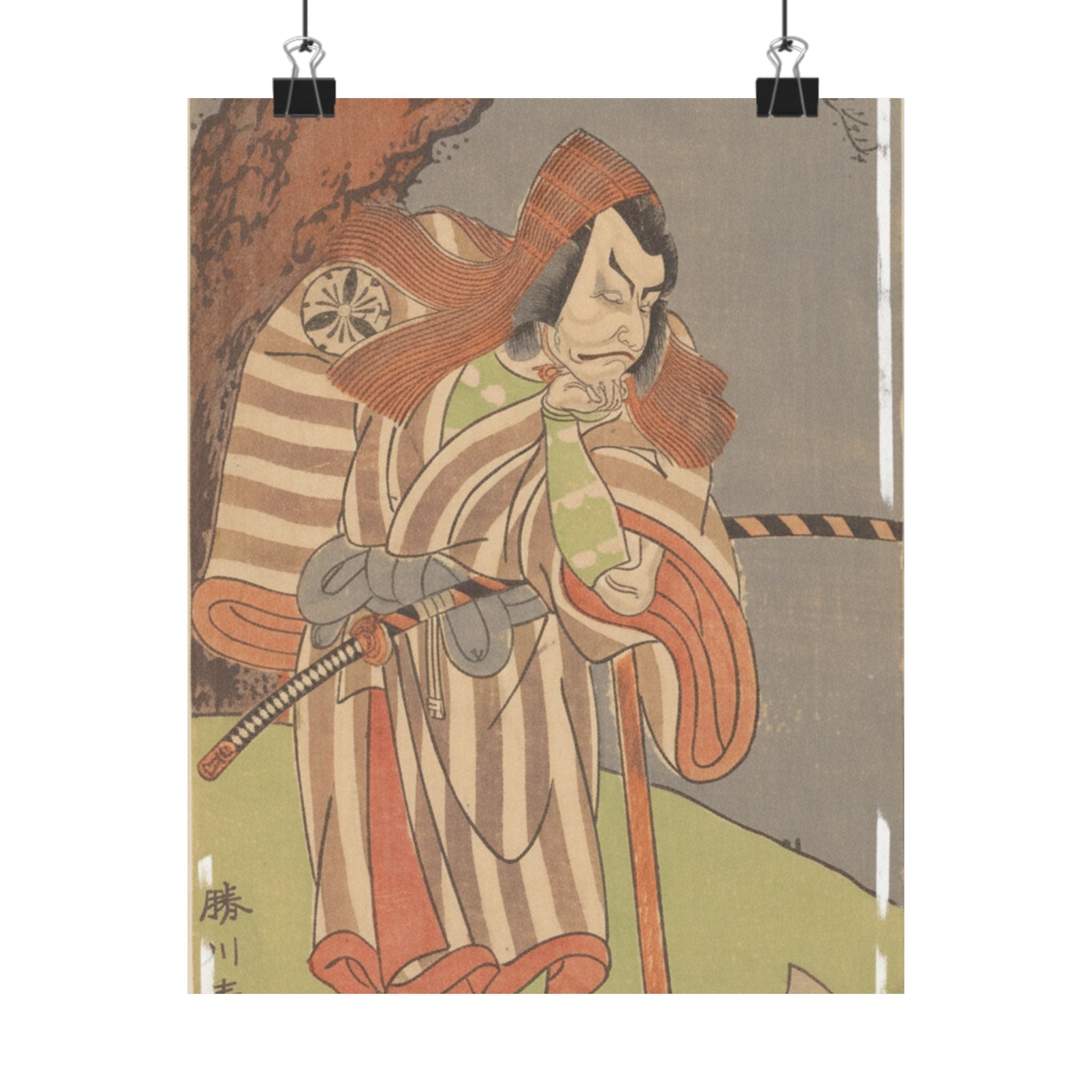 Ecommerce Main — The Actor The Fourth Danjuro With His Chin In His Hand Leaning On The Handle Of  — Matte Poster