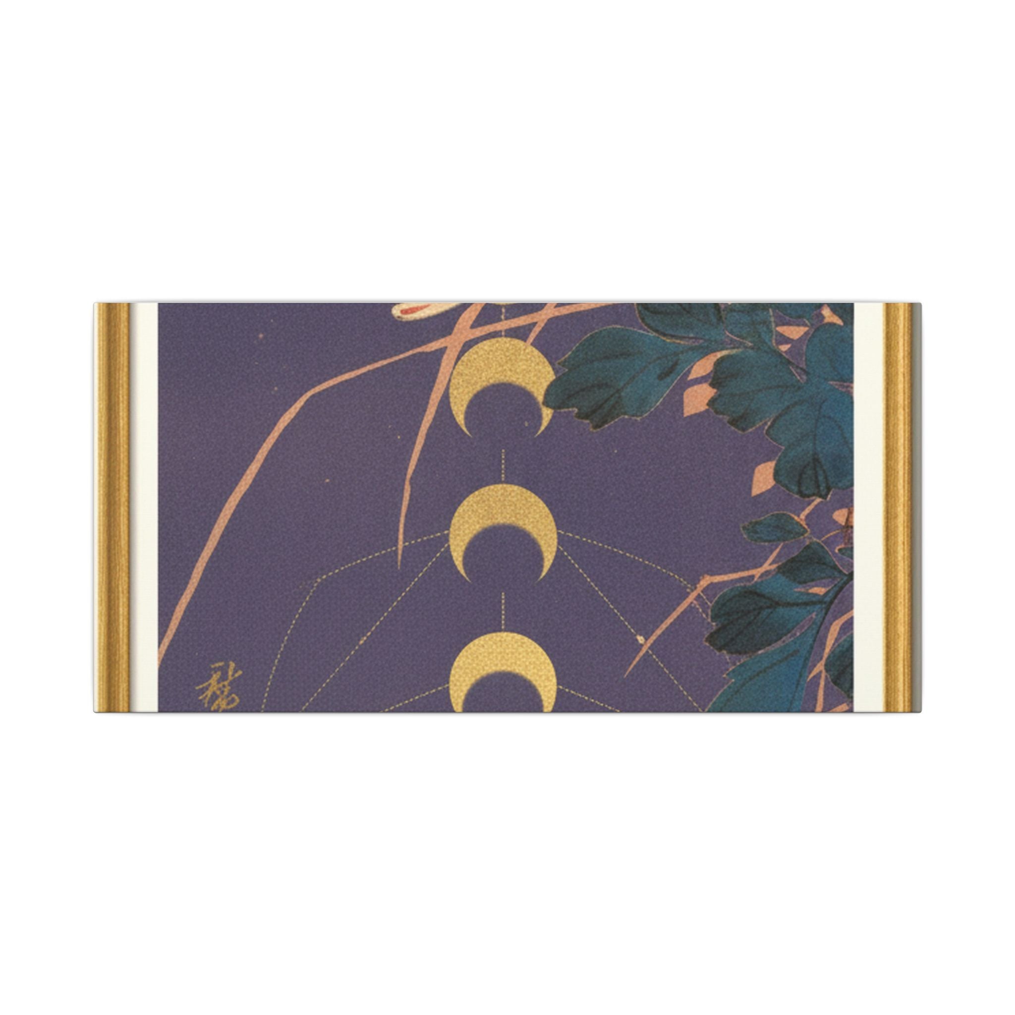 Chrysanthemum and Gold Moon Phases Woodblock Matte Canvas