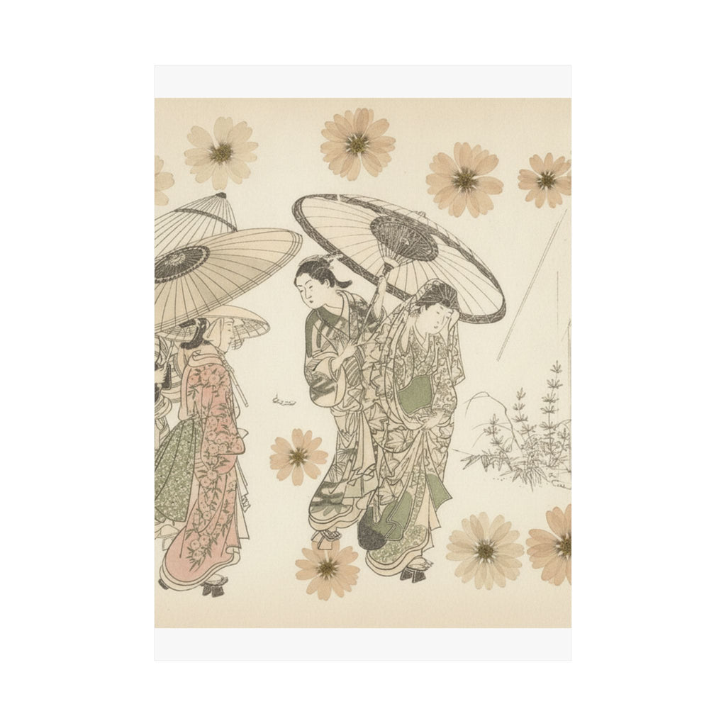 Botanical — A Lady With Three Attendants In The Rain — Matte Poster