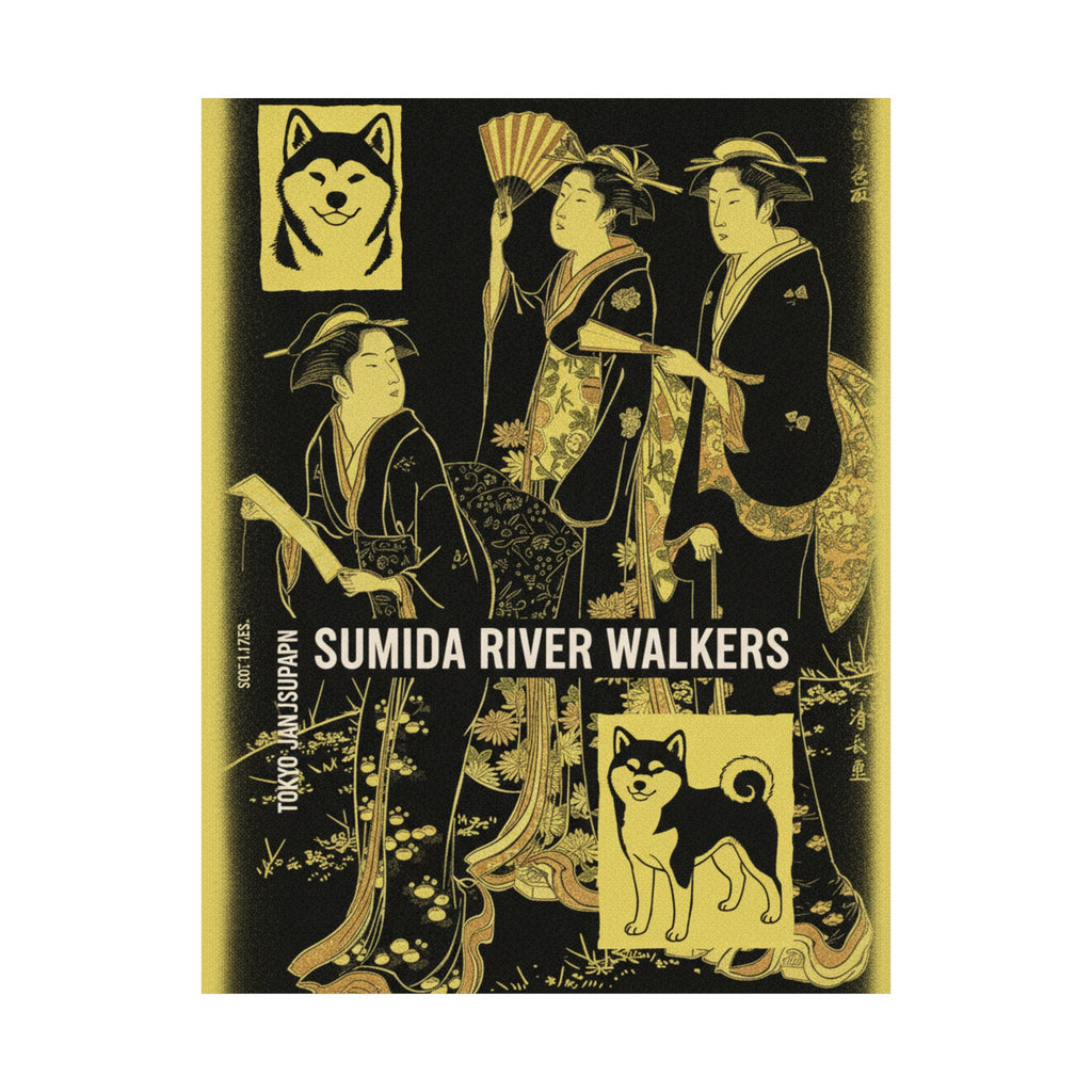Streetwear Collage — Three Young Women Strolling On The Bank Of The Sumida River — Matte Poster