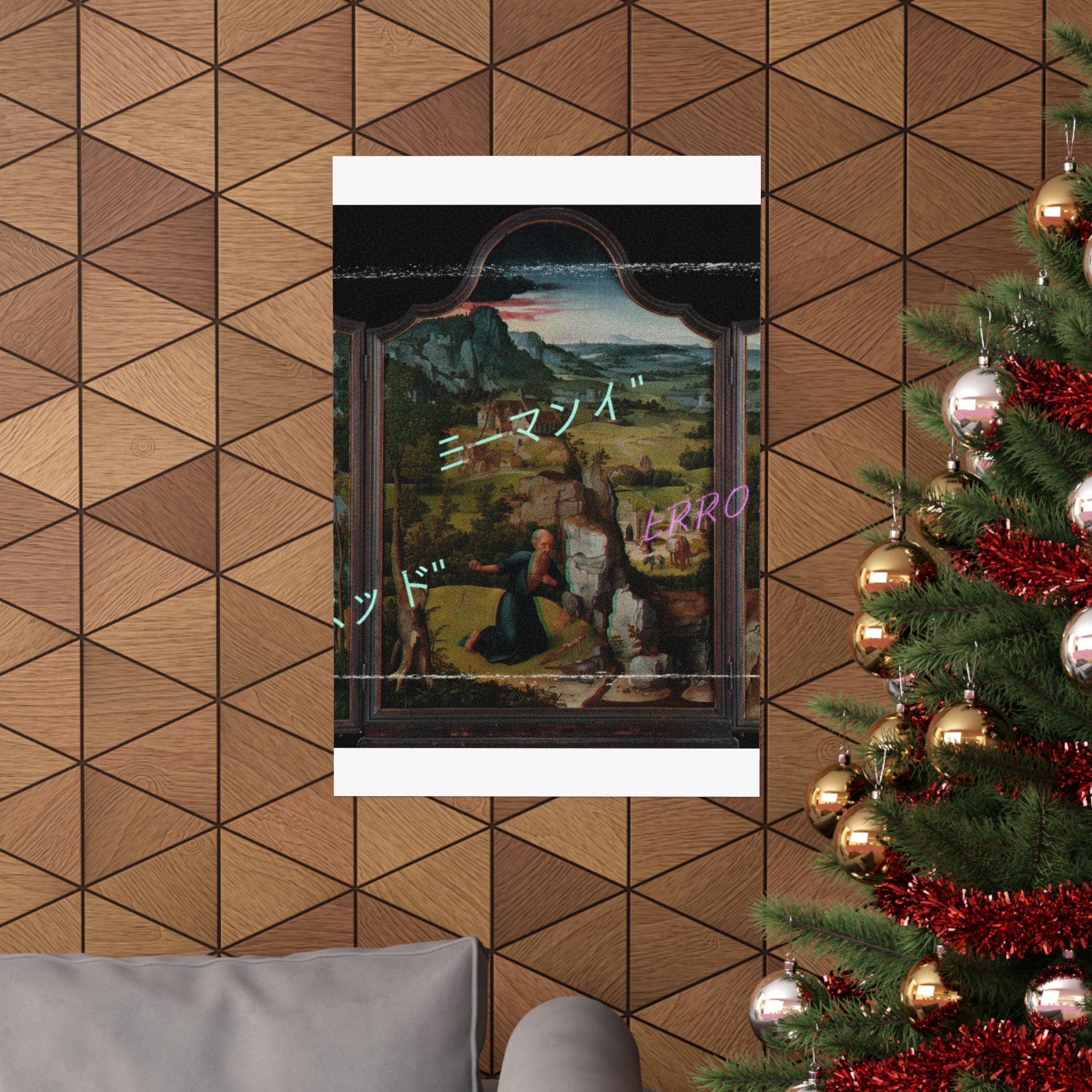Glitched Renaissance Triptych Vaporwave ERROR Matte Poster