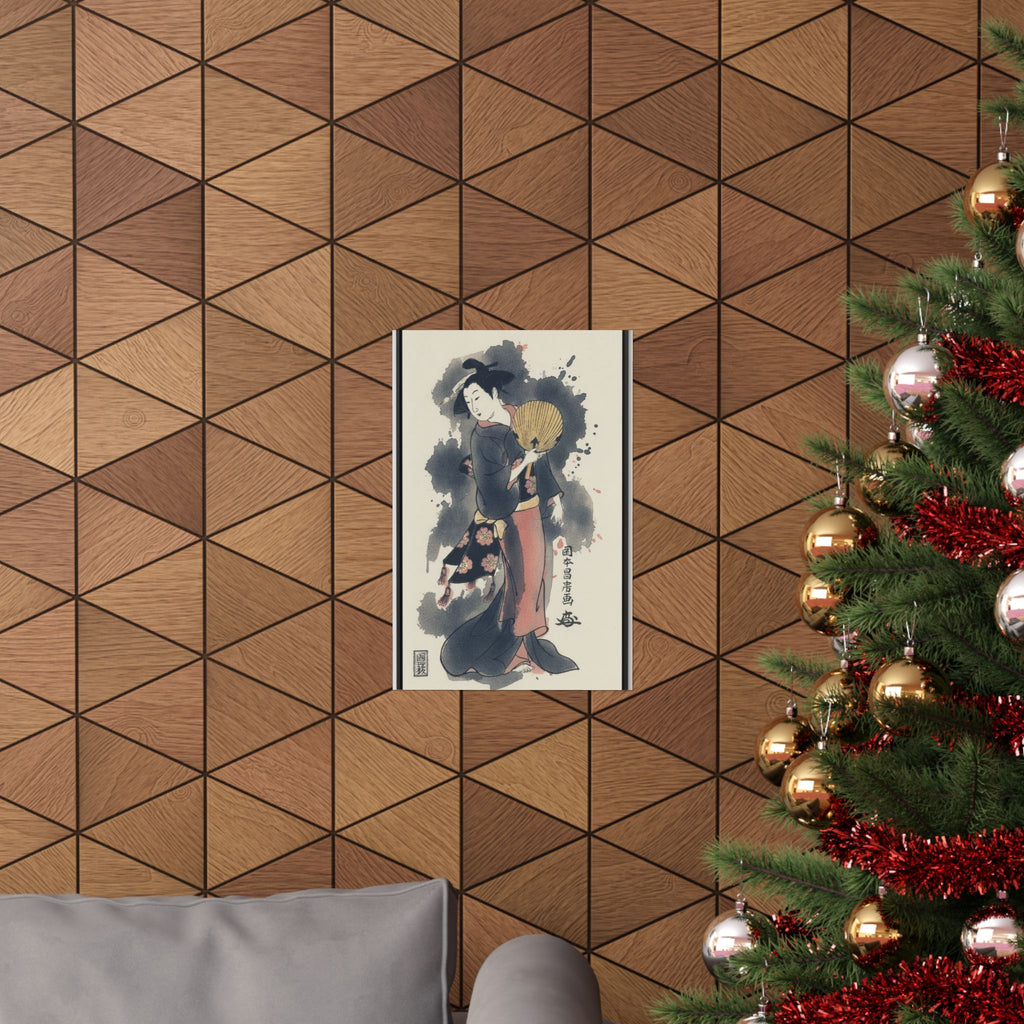 Watercolor — Girl With Fan — Matte Poster