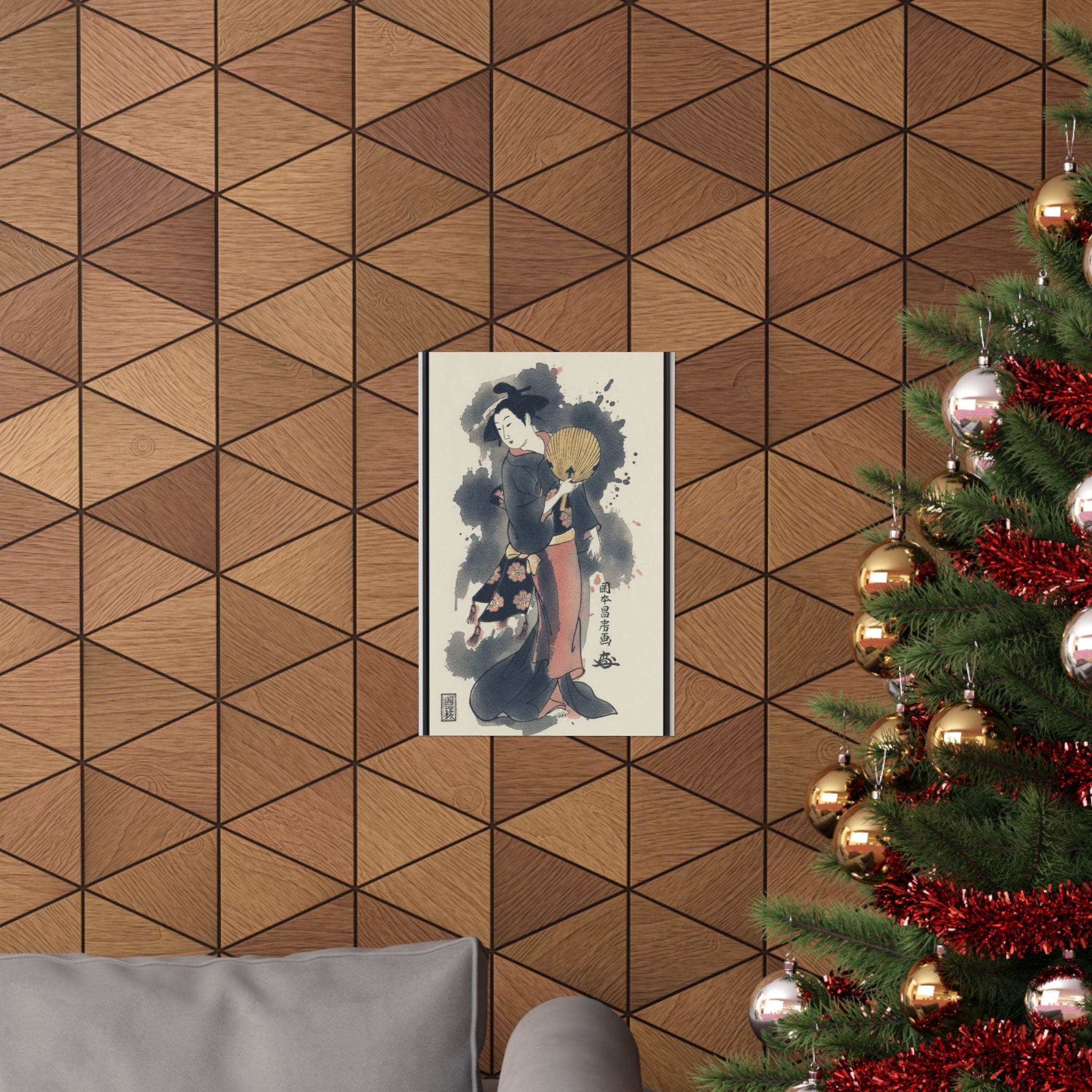 Watercolor — Girl With Fan — Matte Poster