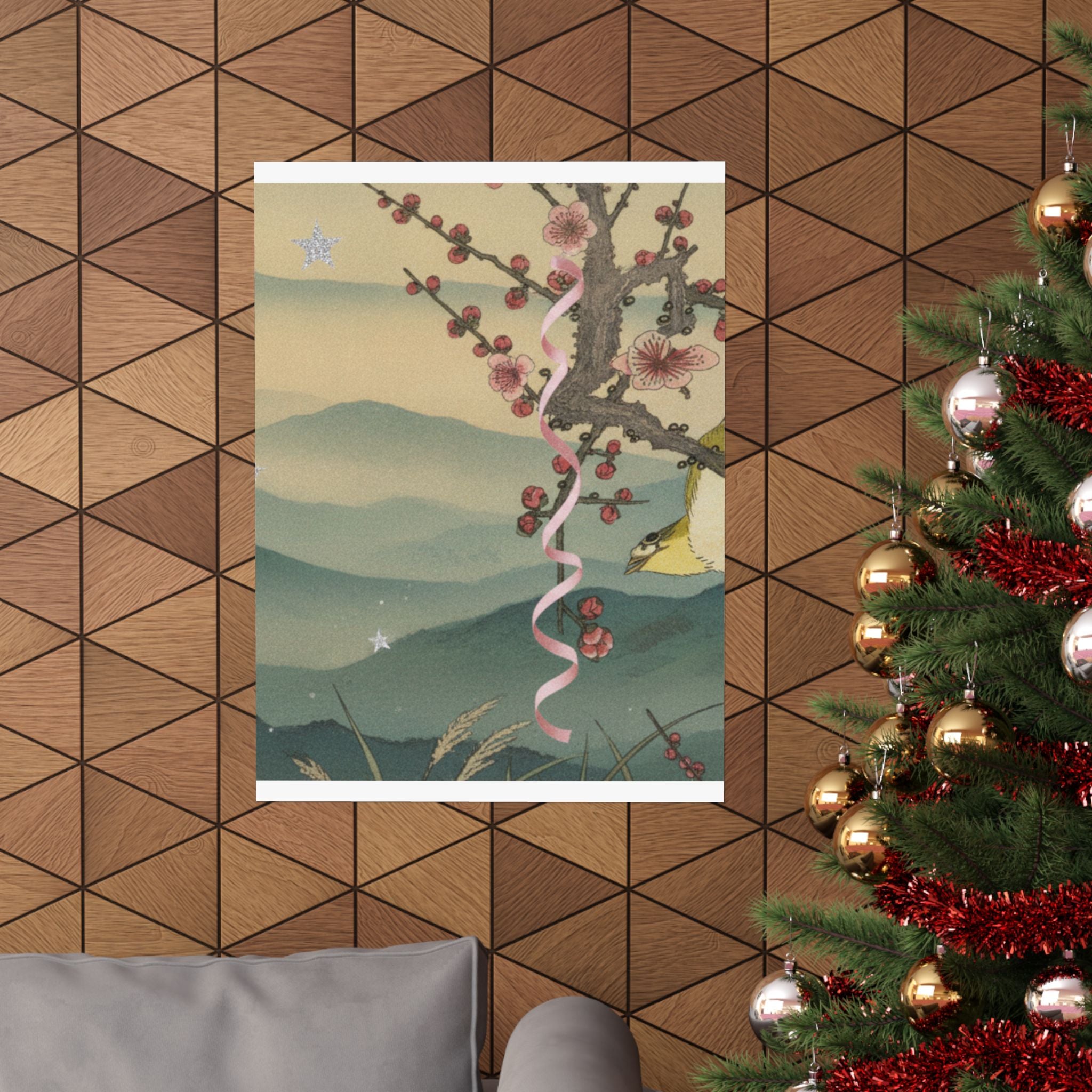 Scenic Nature — Bush Warbler On A Plum Branch (Ume Ni Uguisu) — Matte Poster
