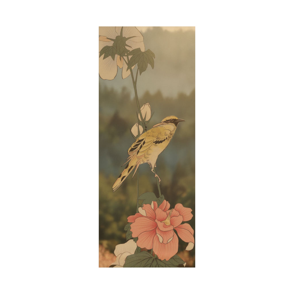 Scenic Nature — Black-Naped Oriole Perched On A Stem Of Rose Mallow — Matte Poster