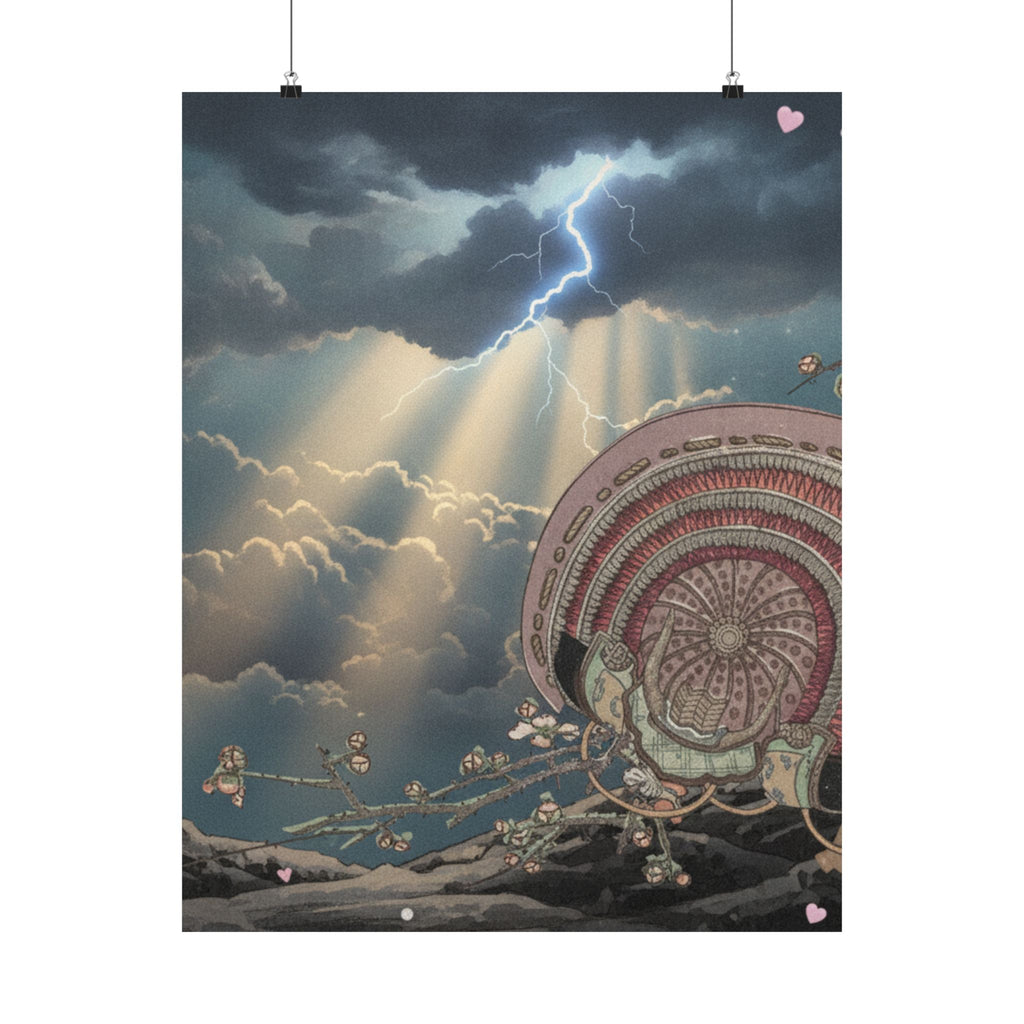 Dramatic Storm — Helmet And Plum Blossoms — Matte Poster