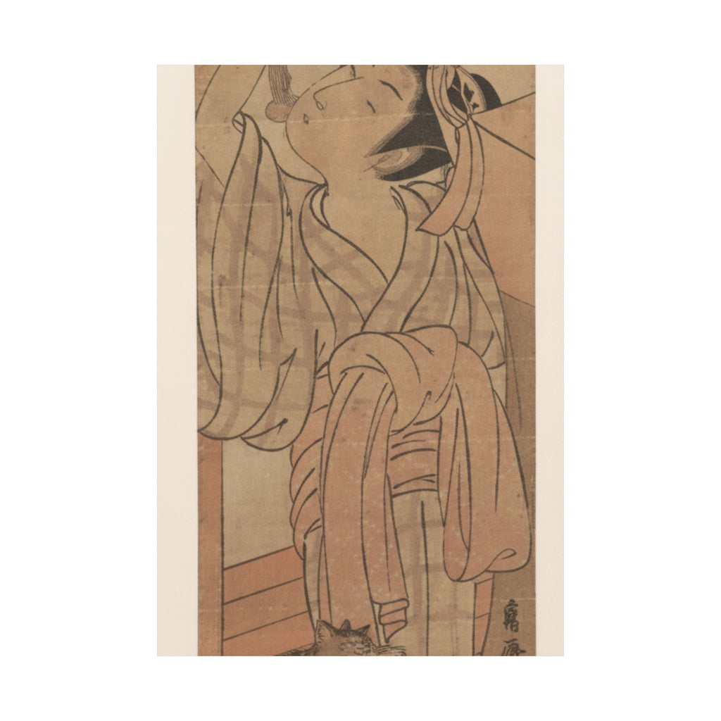 Ecommerce Main — Young Lady Toying With The Tassel Of Her Bed–Net While A Cat Plays At Her Feet — Matte Poster