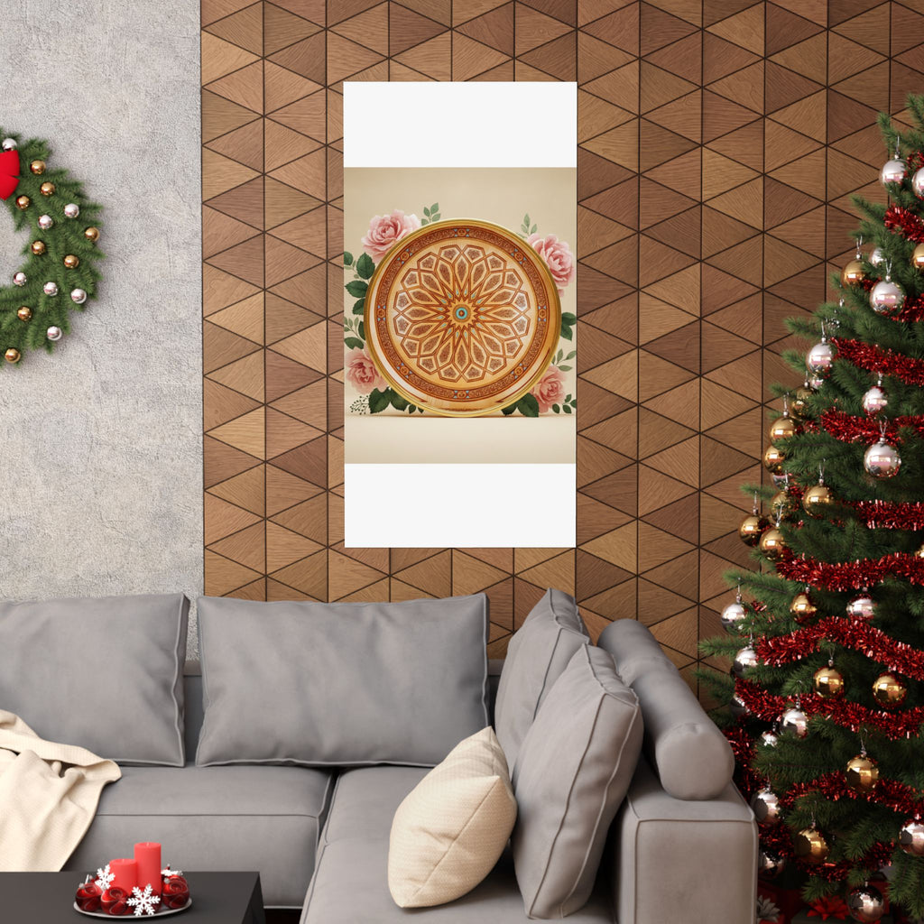 Gilded Moroccan Medallion and Pink Roses Art Poster