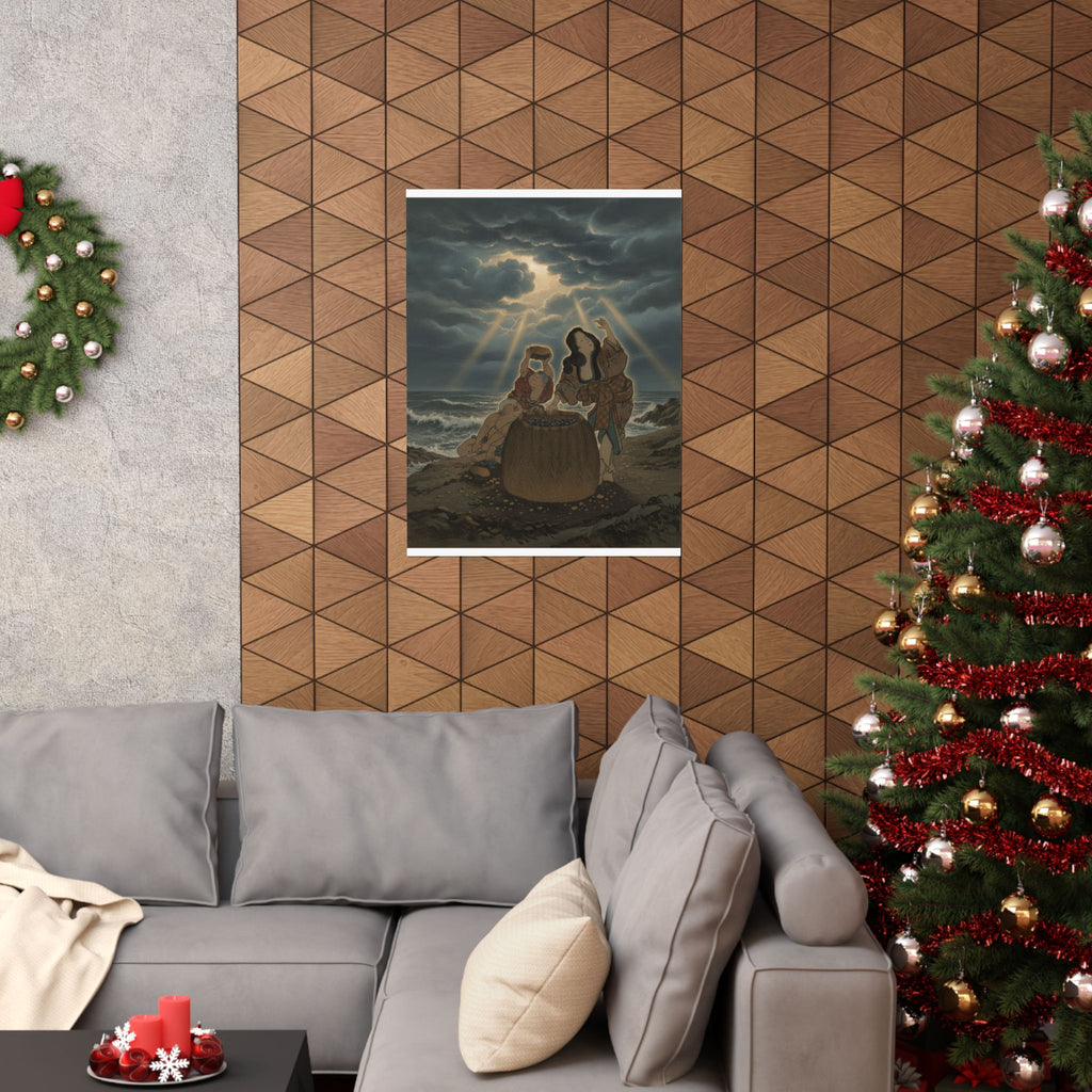 Dramatic Storm — Fisherwoman With A Basket And Two Boys — Matte Poster