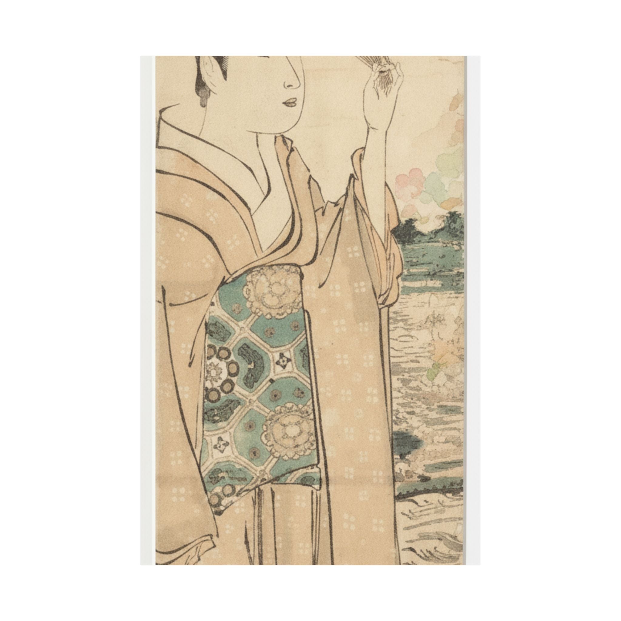 Watercolor — Woman With Fan On The Banks Of The Sumida River — Matte Poster