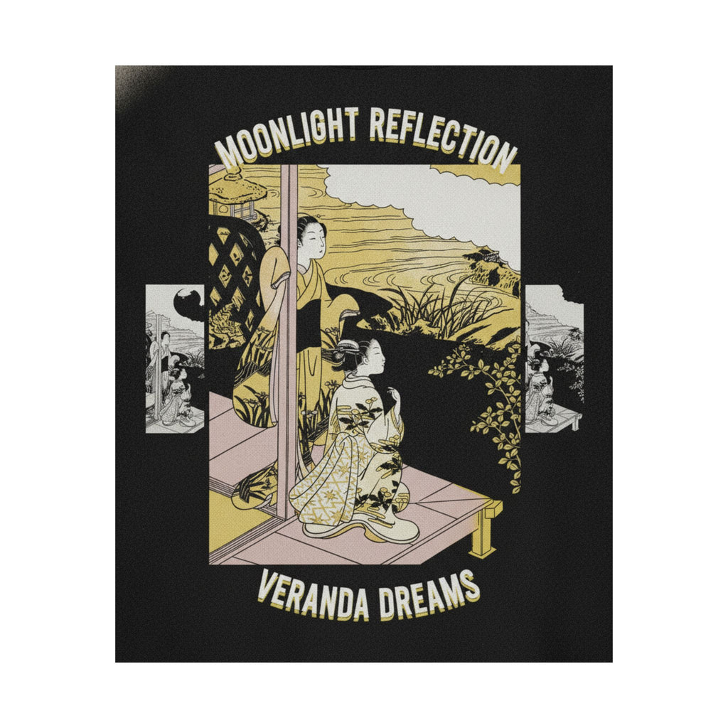 Streetwear Collage — Two Girls On A Veranda Beside A Stream With The Moon — Matte Poster