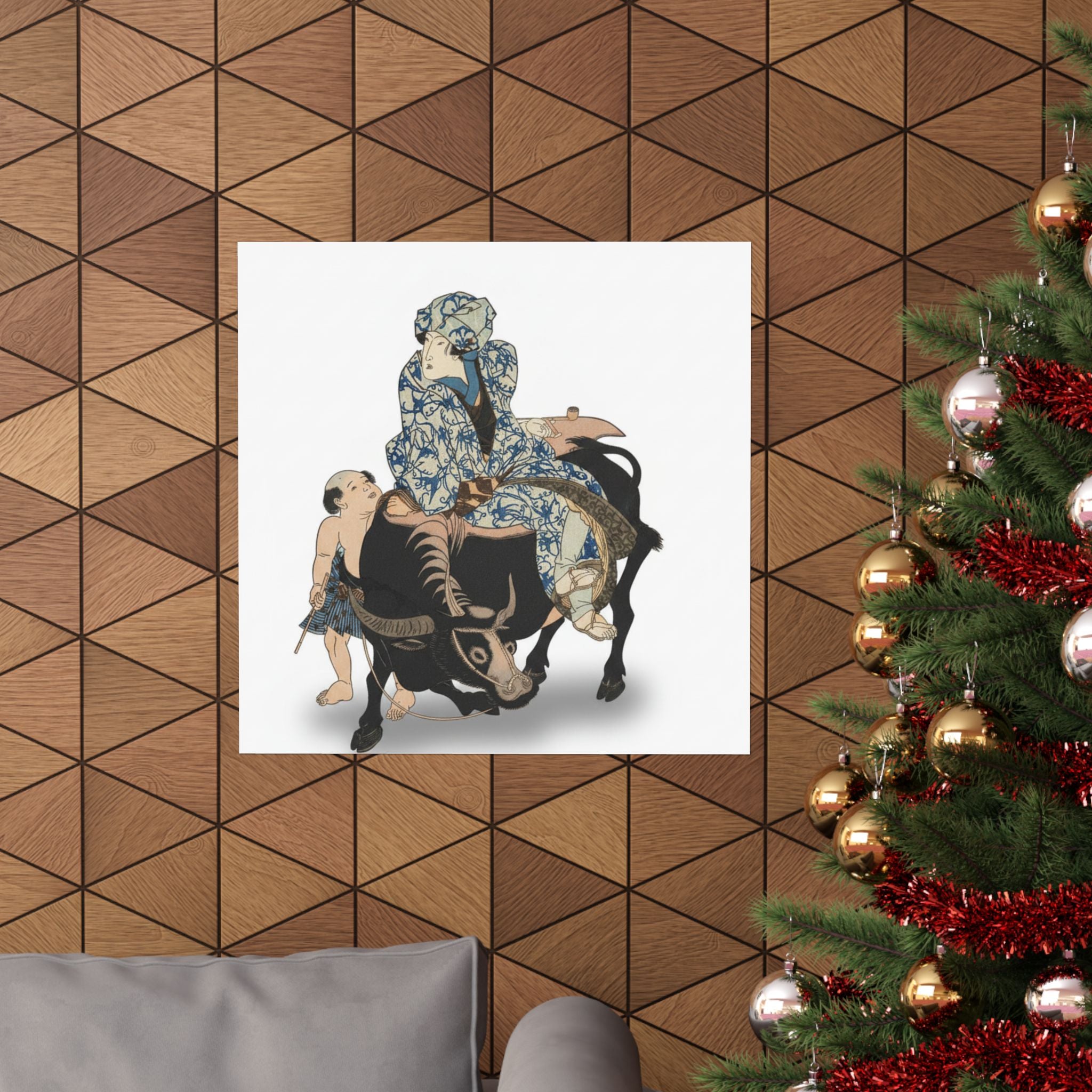 Ecommerce Main — Roshungi (Chinese, Lu Zhunyi) As A Woman With A Pipe Riding On A Buffalo — Matte Poster