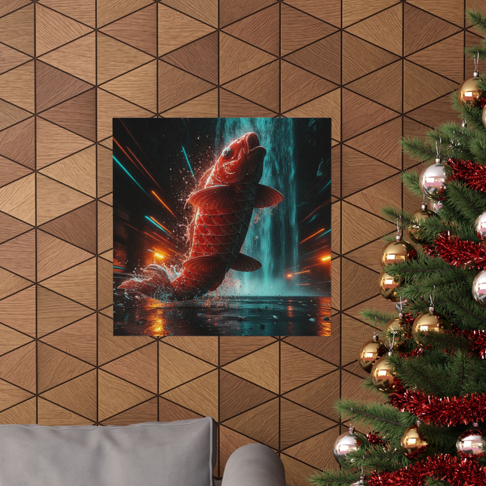Fast Furious — Red Carp Ascending A Waterfall — Matte Poster