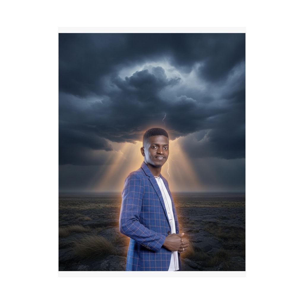 Smiling Man Blue Check Blazer Storm Sunrays Matte Poster