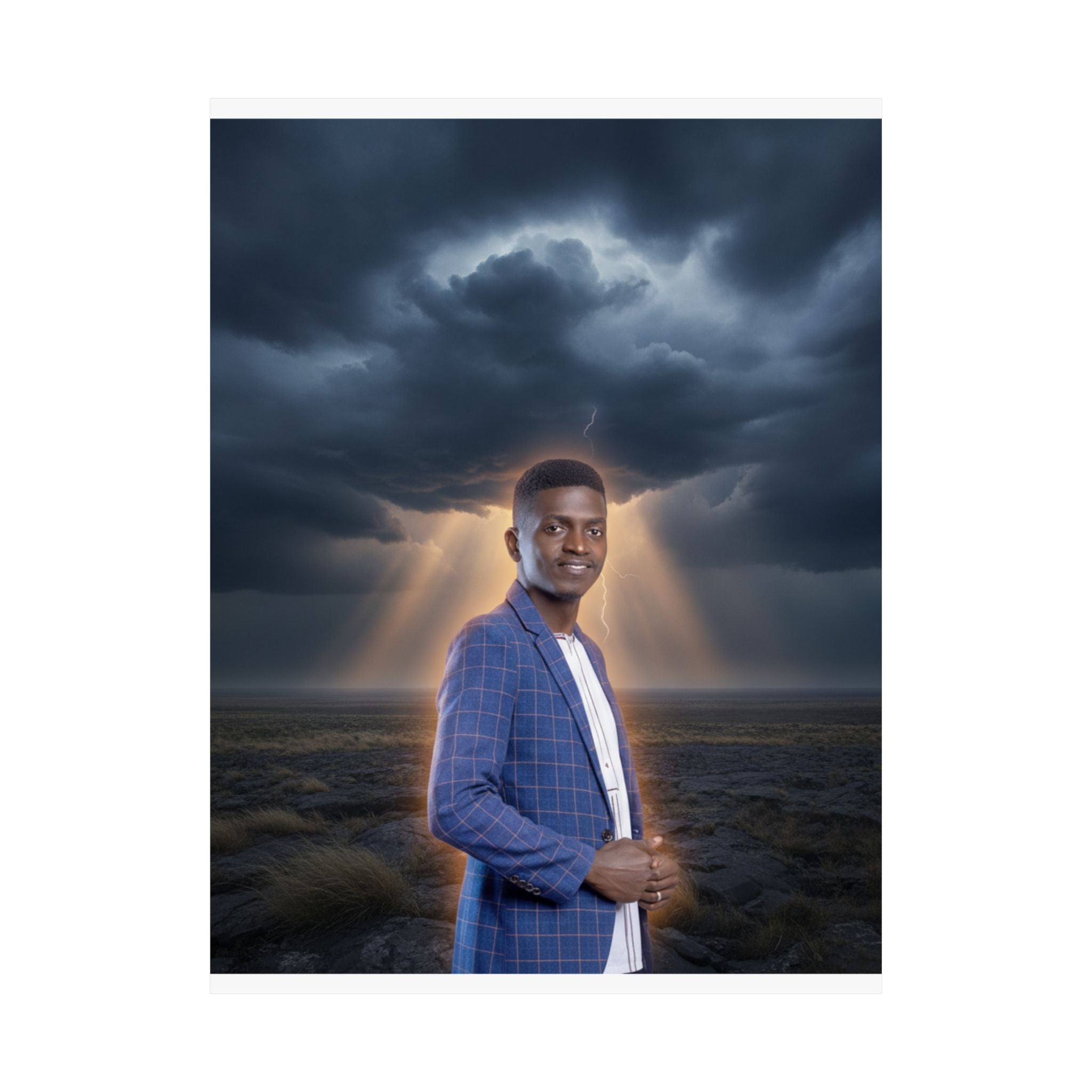 Smiling Man Blue Check Blazer Storm Sunrays Matte Poster