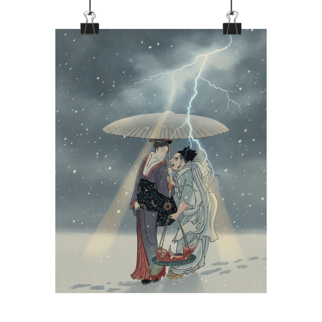 Dramatic Storm — Ebisu And Benten Walking In The Snow — Matte Poster