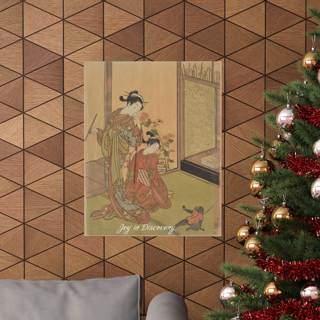 Affirmation — Two Girls Looking At A Monkey On A Leash — Matte Poster