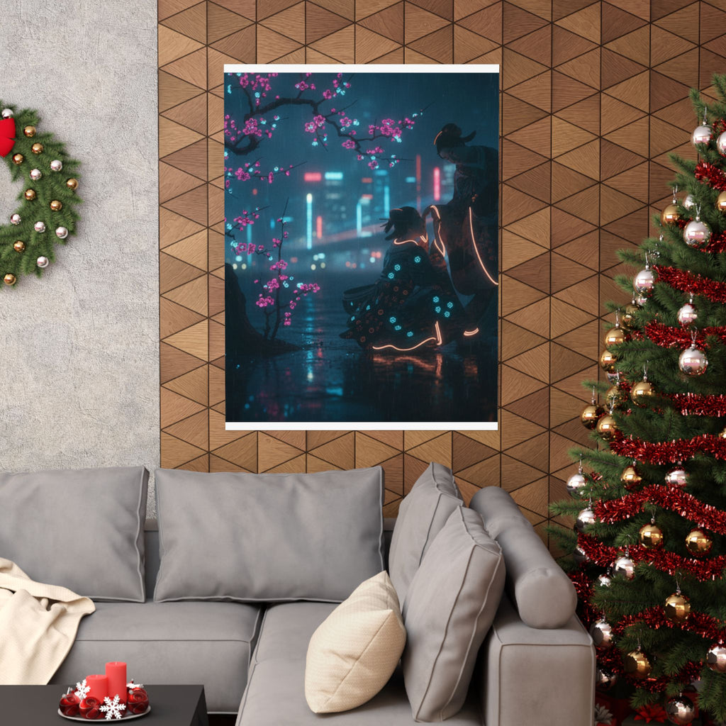 Neon Noir — Two Girls Under Plum Tree — Matte Poster