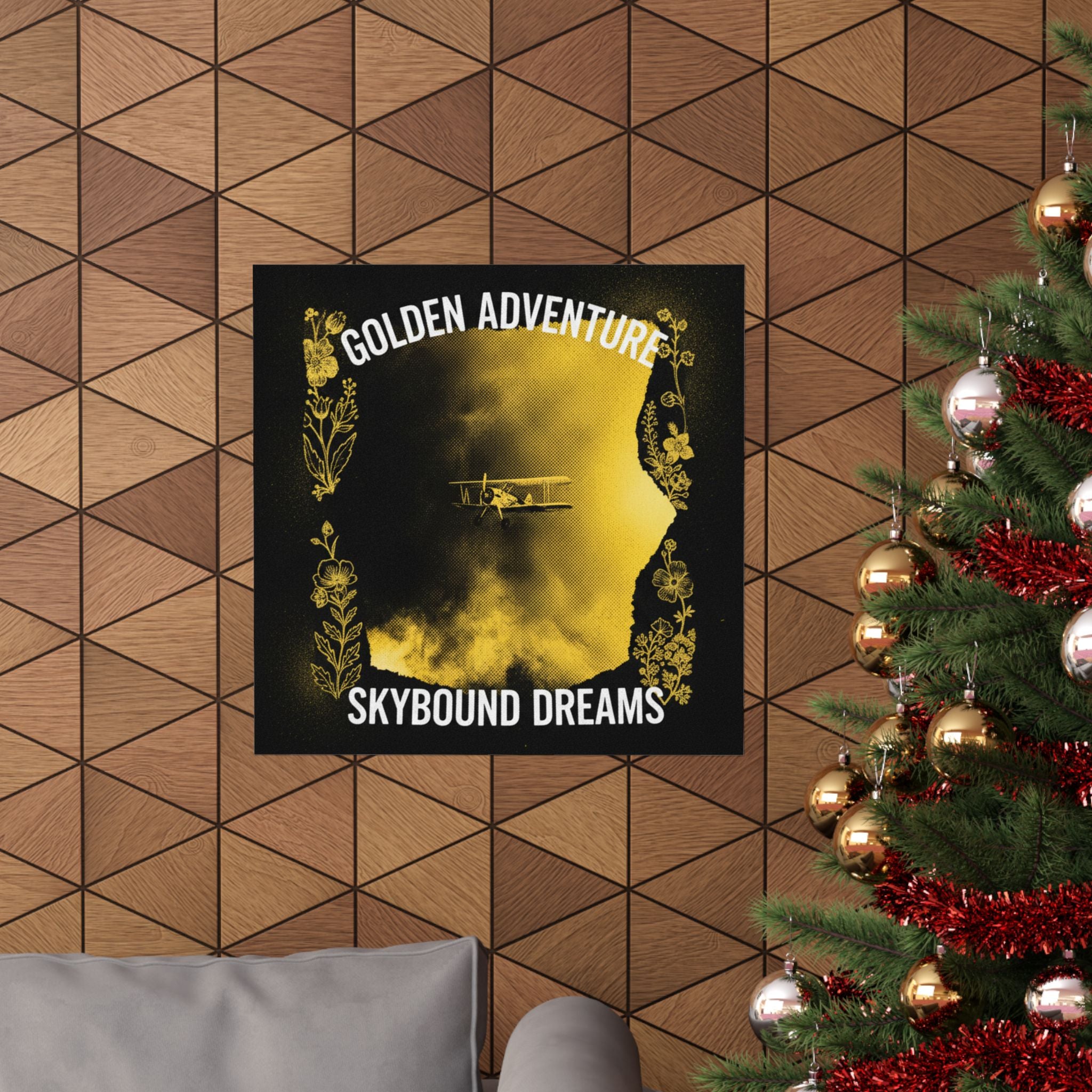 Golden Adventure Skybound Dreams Biplane Art Poster