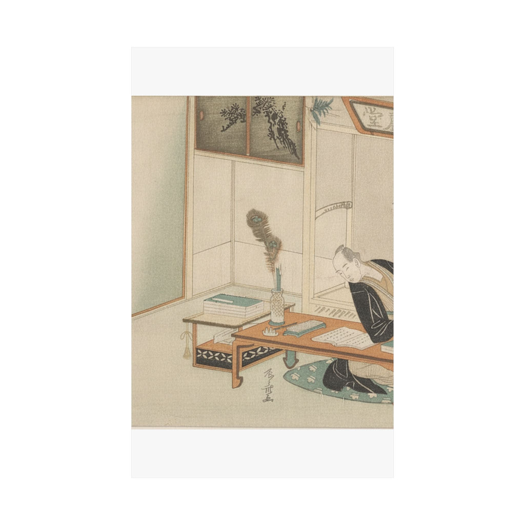 Botanical — Man Seated With His Reading And Writing Materials Before Him — Matte Poster