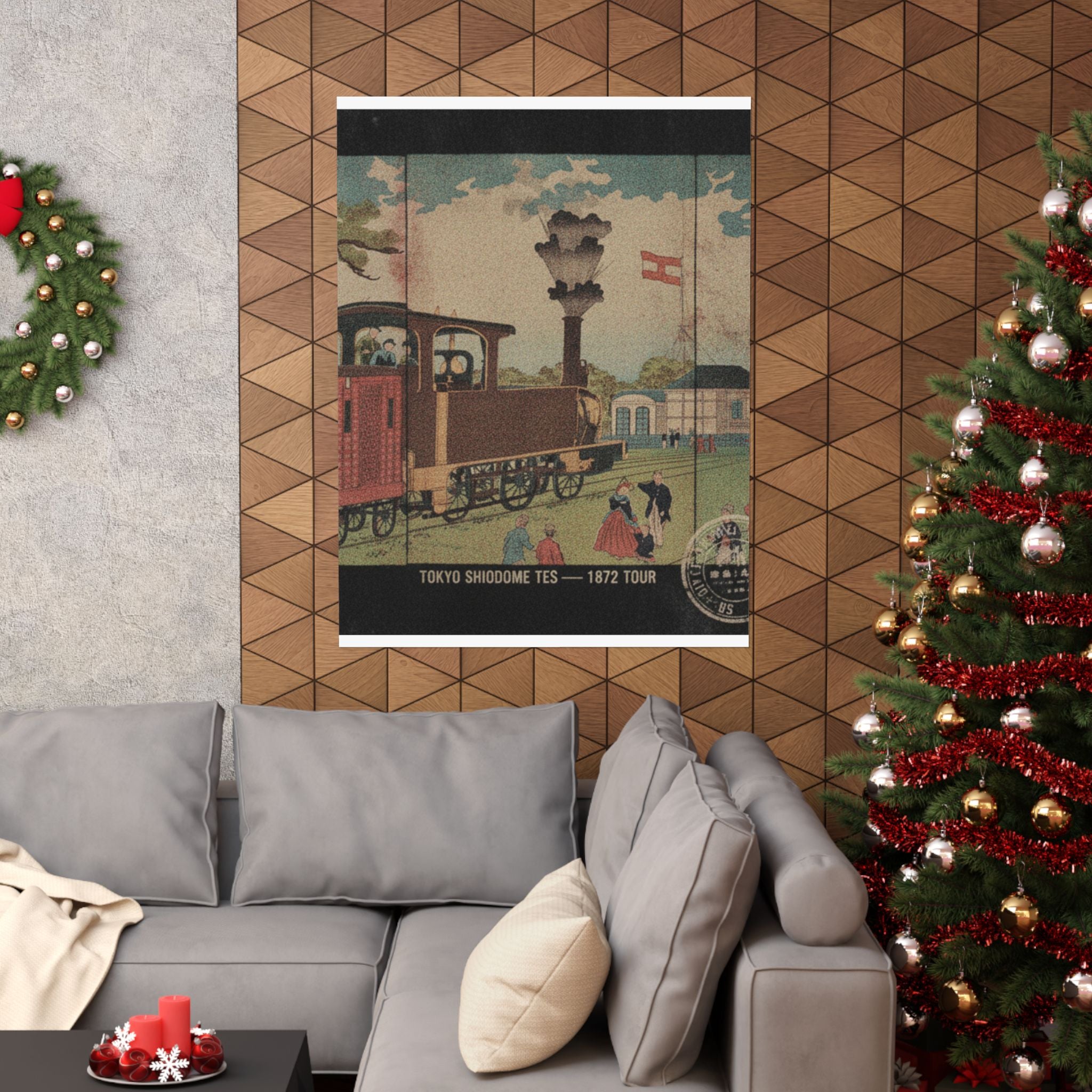 Vintage Bootleg — Illustration Of A Steam Locomotive Passing Shiodome In Tokyo (Tōkyō Shiodome Tes — Matte Poster