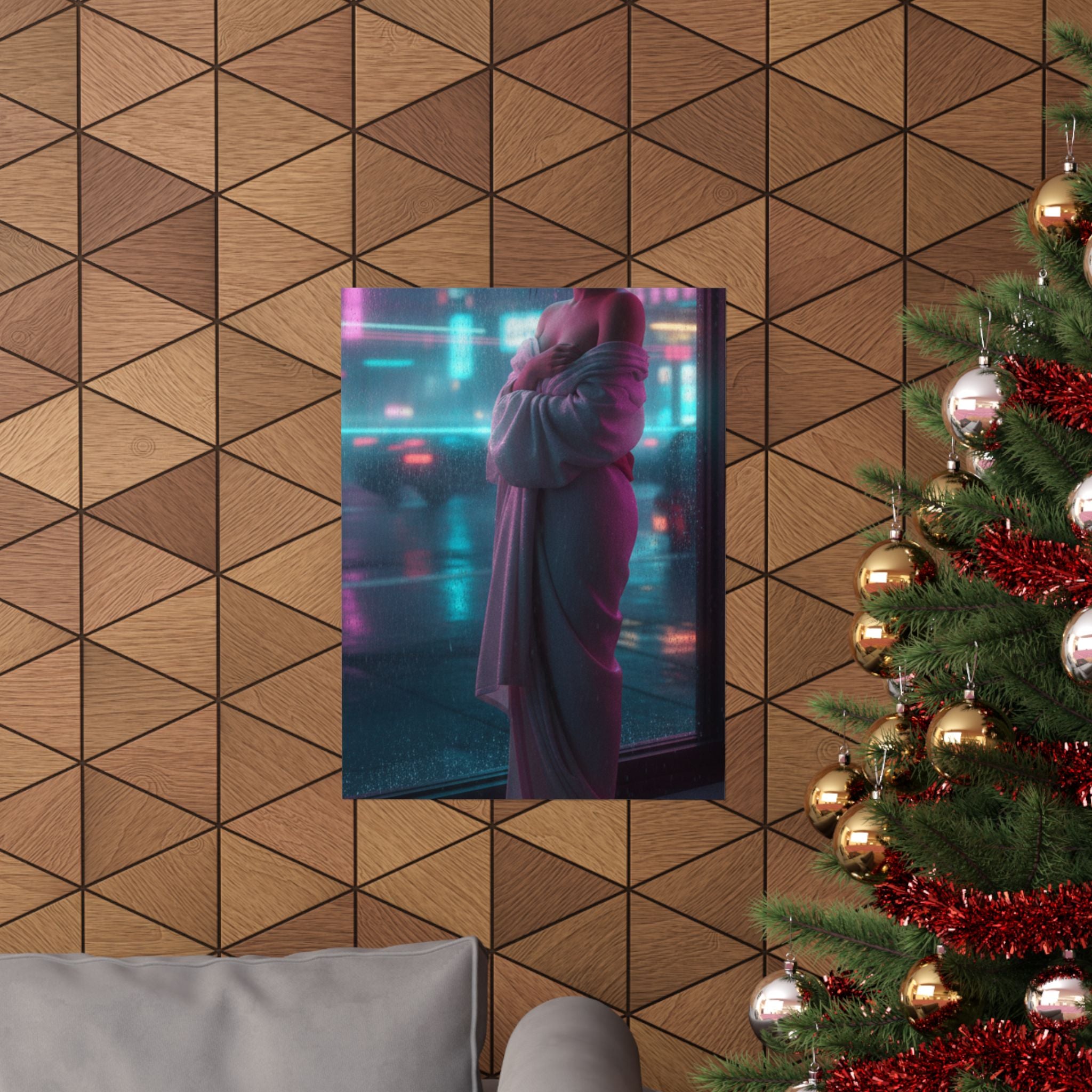 Neon Noir — Girl Drying Herself After Her Bath — Matte Poster